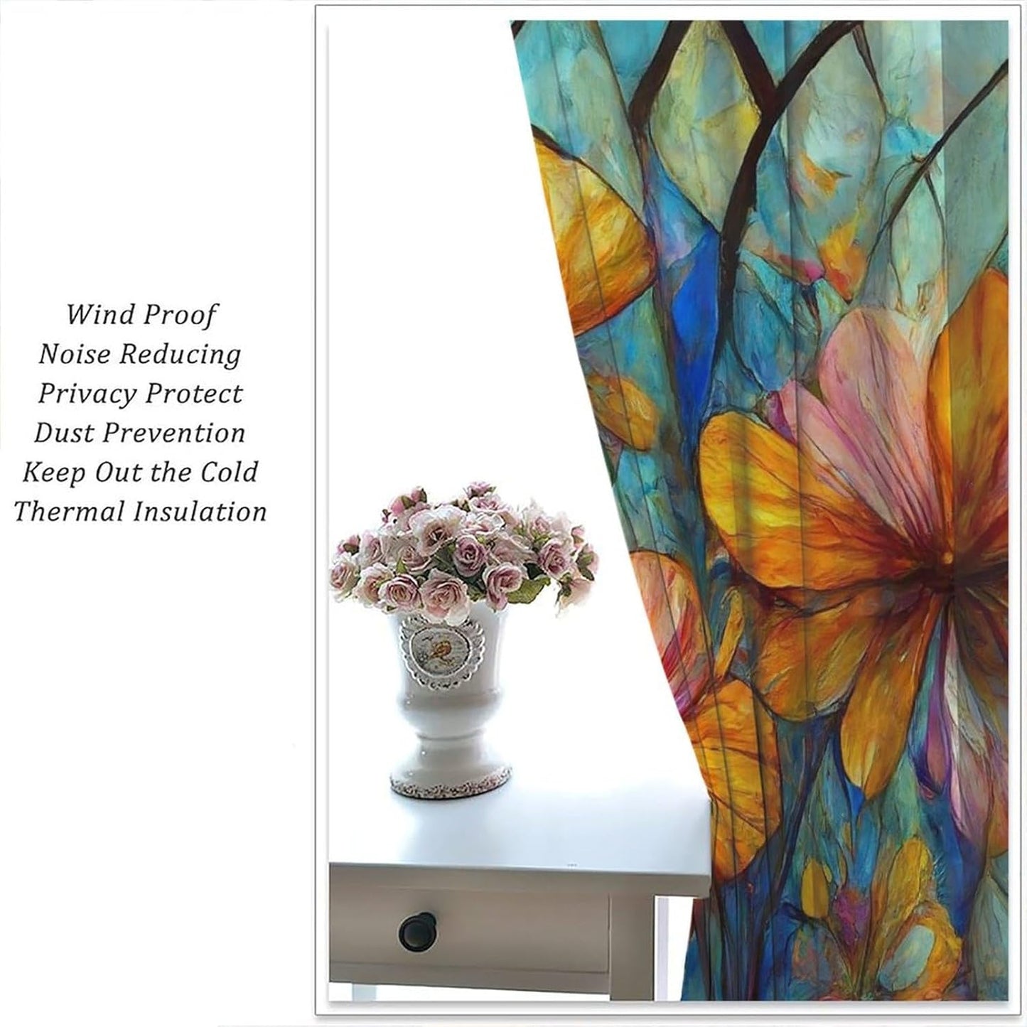 Stained Glass Curtains,Magic Forest Colorful Flowers Abstract Art Home Decor Drapes for Bedroom Living Room Kitchen Window Treatment 2 Panels Set Total Size 42" W X 45" L Inch