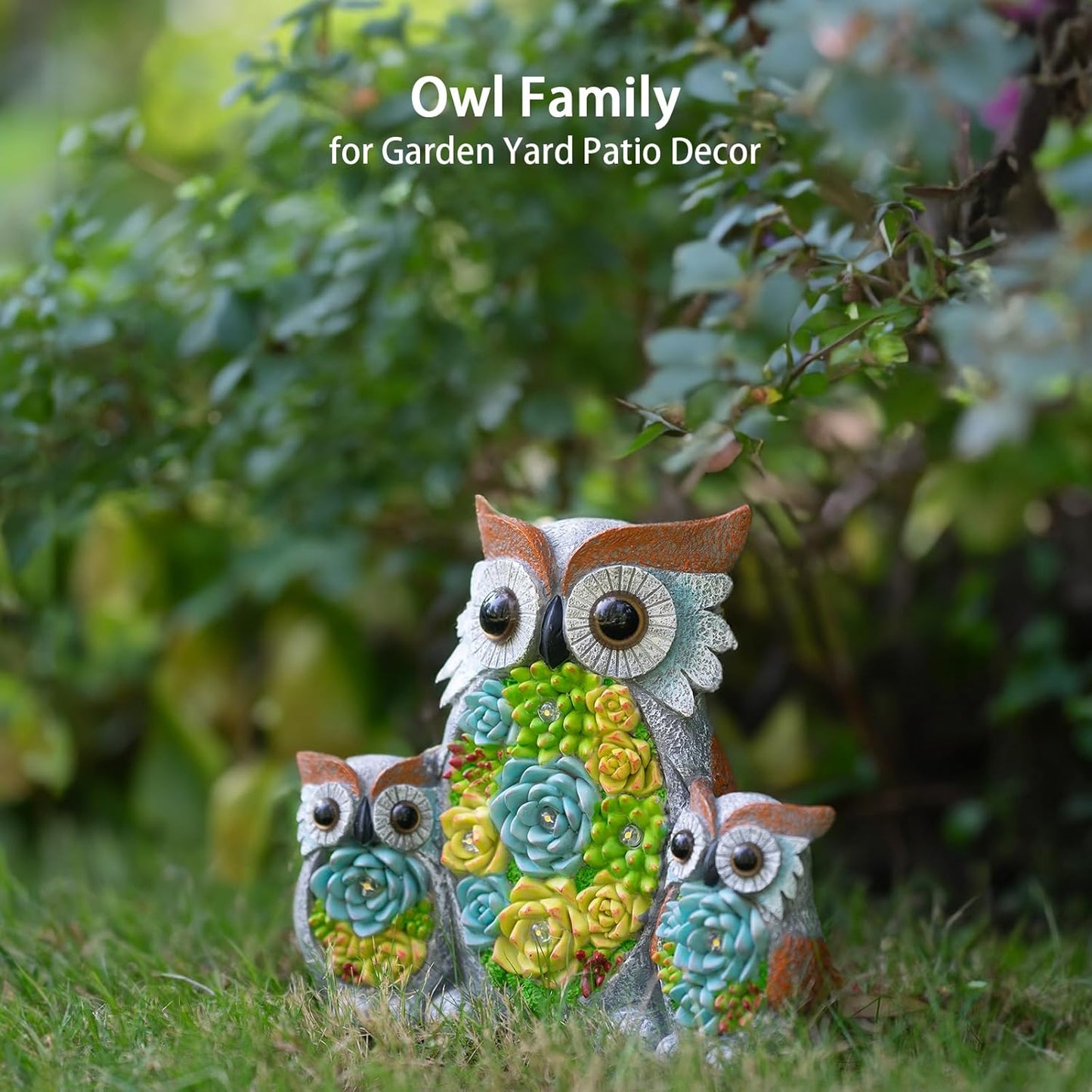 Solar Garden Statue Lights Owl Figurine with LED Lights, Outdoor Garden Succulent Ornaments, Mothers Day Mom Gifts for Outside Patio Yard Lawn Decor