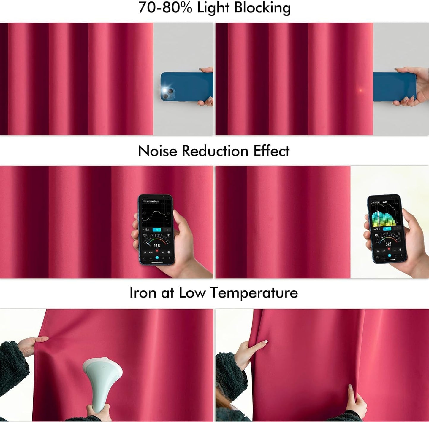 MIULEE Hot Pink Back Tab Blackout Curtain 96 Inch Long 2 Panels Set for Bedroom, Rod Pocket/Pinch Pleat Thermal Insulated Living Room Darkening Pleated Light Blocking Floor to Ceiling Drape