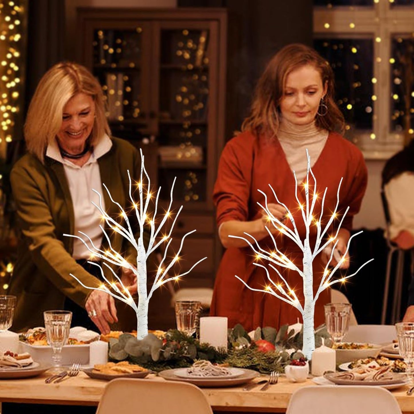 PEIDUO Christmas Decorations Indoor, 2 FT Birch Tree with LED Lights, Fairy Light Spirit Tree for Christmas Decor, Warm White Lighted Birch Trees for Home Decor Indoor, Battery Powered, Timer (2PK)