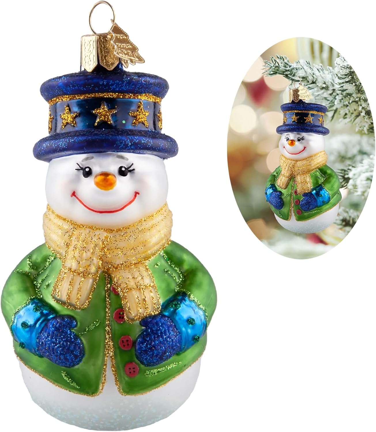 Snowman Christmas Ornaments,Blown Glass Ornaments for Christmas Tree,Star Hat Snowman Collection Figurine Hanging Ornament,Christmas Decorations for Xmas Tree Daily Holiday Party Gifts