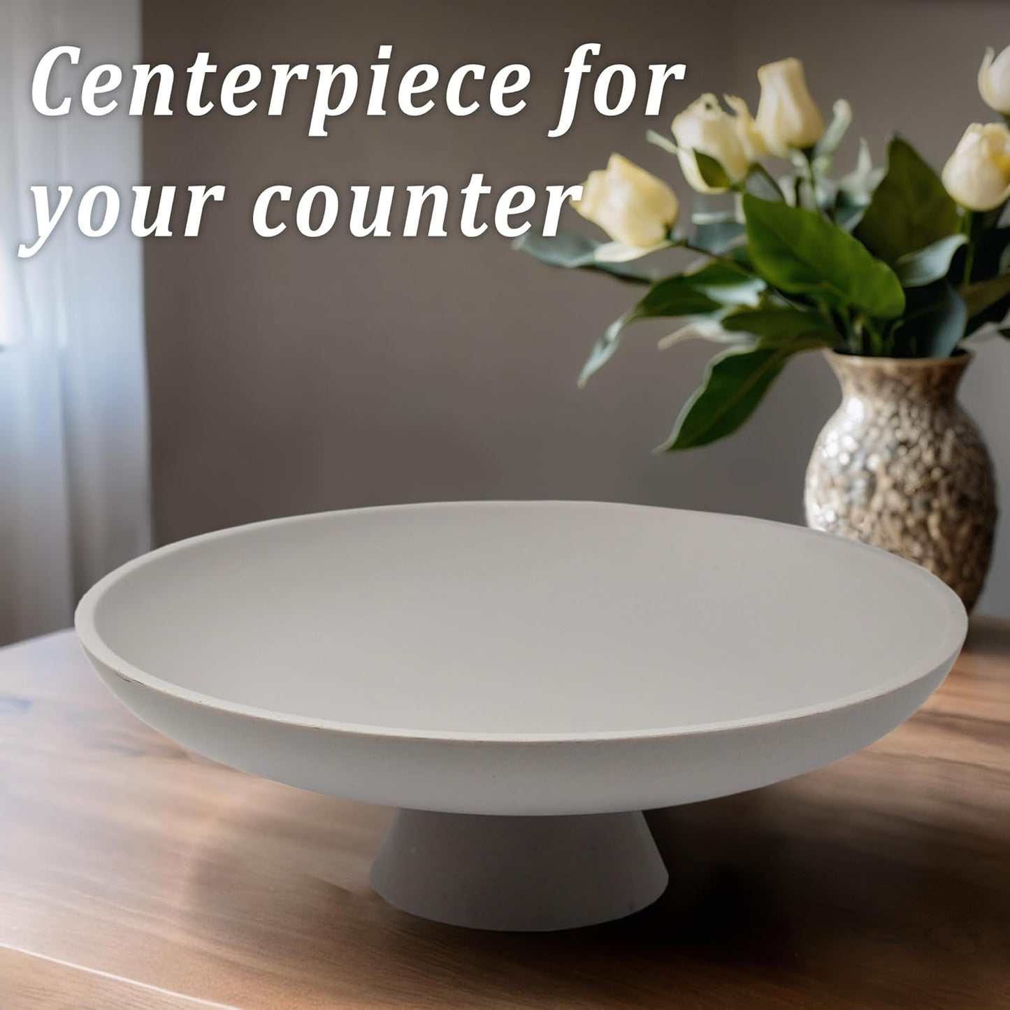 Large Decorative Bowl, Modern Resin Pedestal Bowl for Home Decor, Stylish Fruit Bowl for Kitchen Counter, Chic Key Holder for Entry Table, Grey