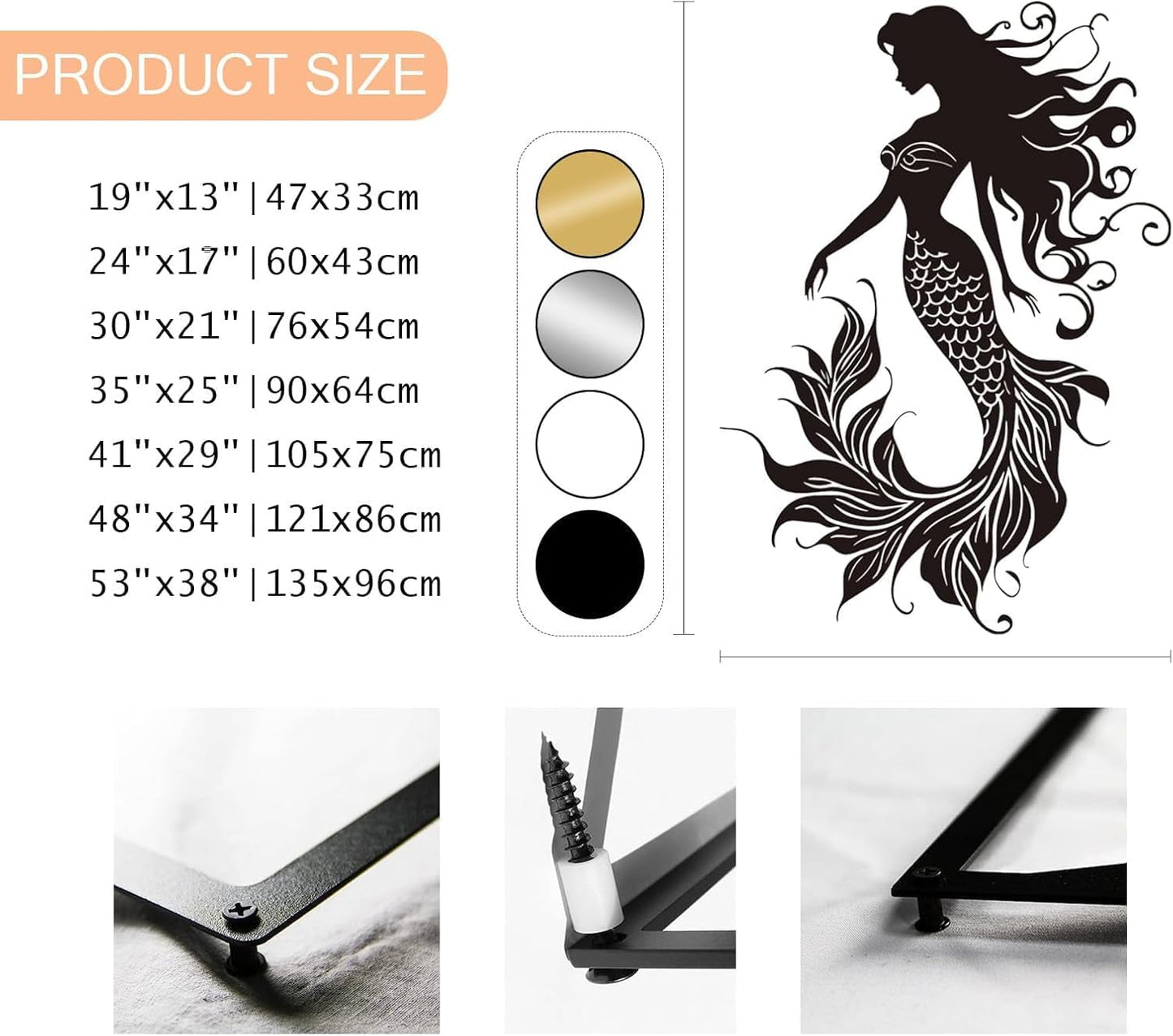 Veplsur Mermaid Metal Wall Art, Metal Mermaid Wall Decor, Marine Biology Wall Decor, Ocean Wall Art, Nautical Wall Hanging, Beach Hanging for Bathroom Bedroom (White, 48"x34"|121x86cm)