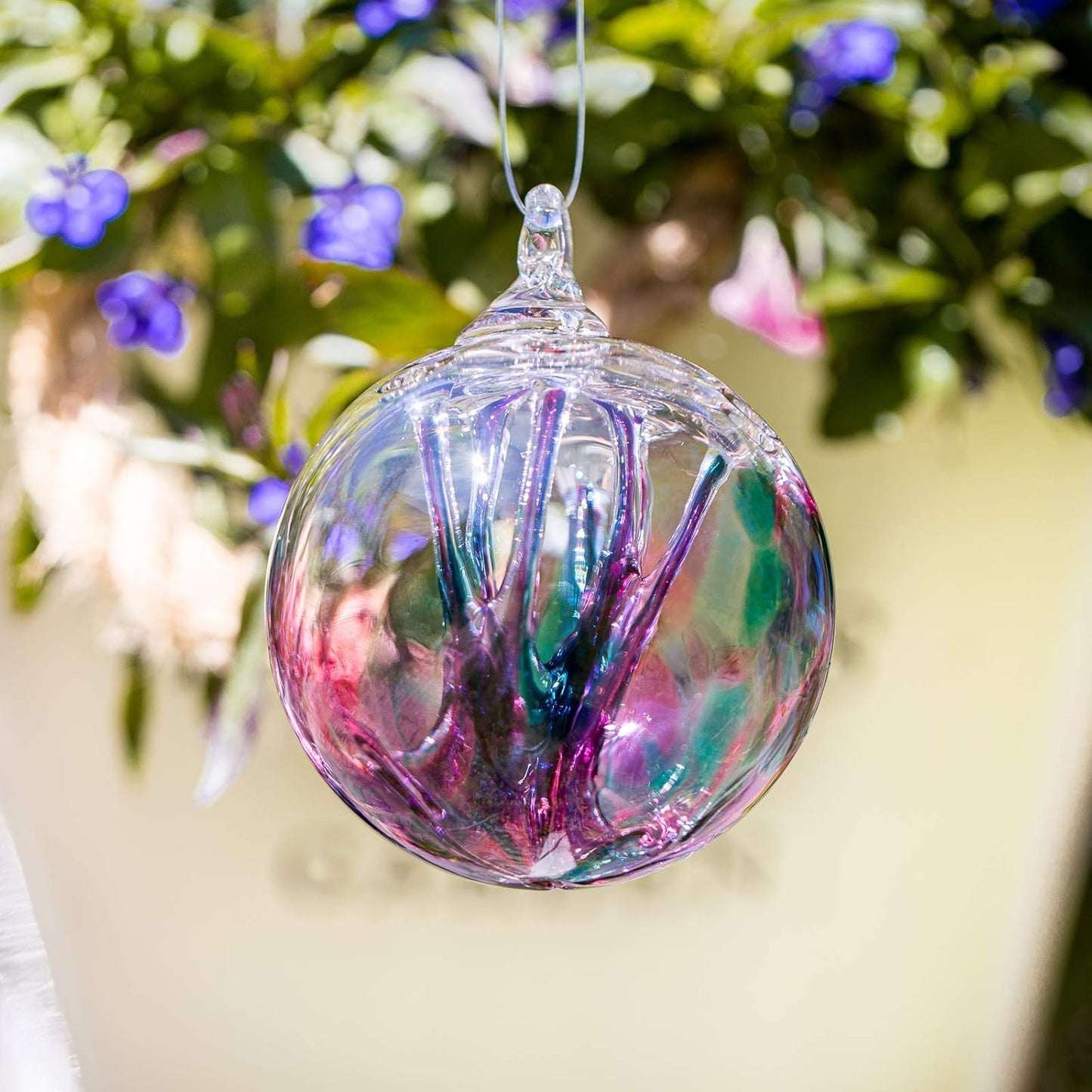 Luke Adams Glass | 3" Mini Glass Tree of Life | Handmade Ornament | Hanging Garden Gazing Ball | Indoor Outdoor Home Décor | (Pink Violet Teal)