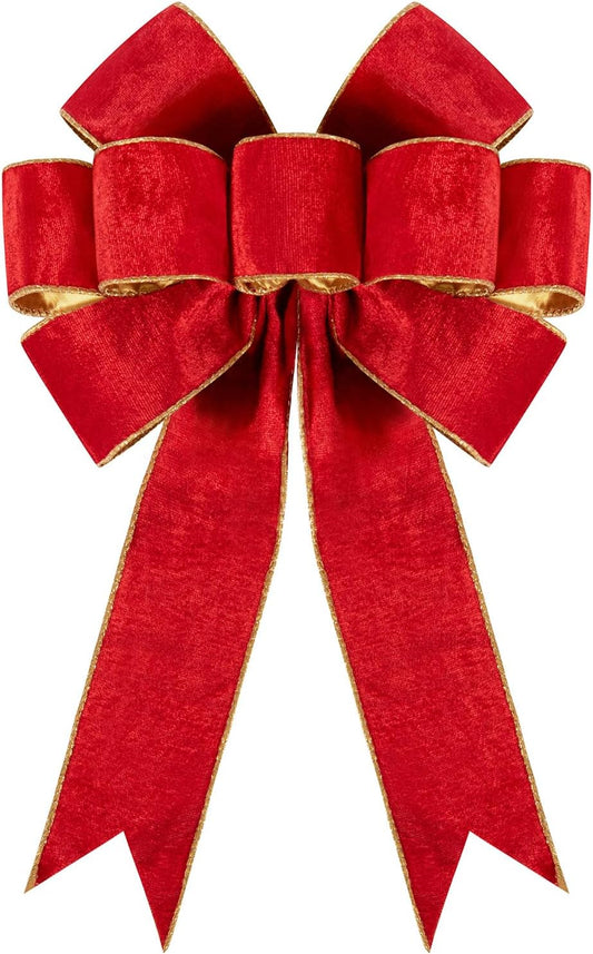 1Pack Large Christmas Bows Velvet Red Bows Holiday Red Christmas Bows Decorations for Wreath Velvet Bows Decor for Christmas Tree Topper, Front Door, Outdoor(14 * 12 inch)