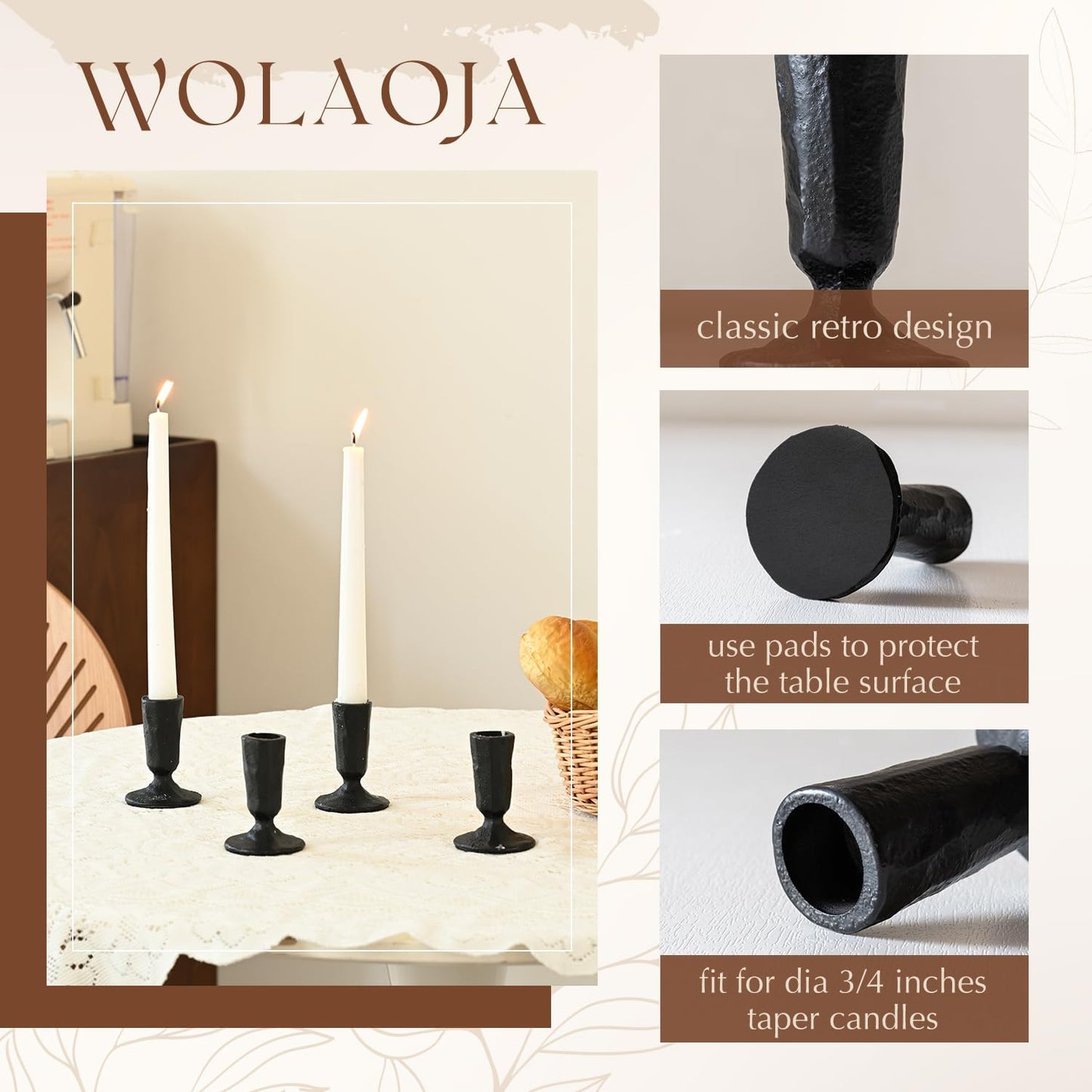 Candle Sticks Holder Decor, Set of 4 Vintage Black Candle Holders, Modern Decorative Tapered Candlestick Holders Centerpiece for Dining Table Centerpiece, Wedding, Party Decor