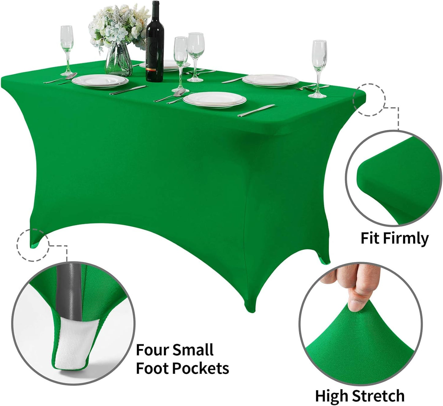 Spandex Table Cover for 4FT or 6ft or 8ft Table Universal Fitted Stretch Tablecloth for Party, Banquet, Wedding and Events-Emerald