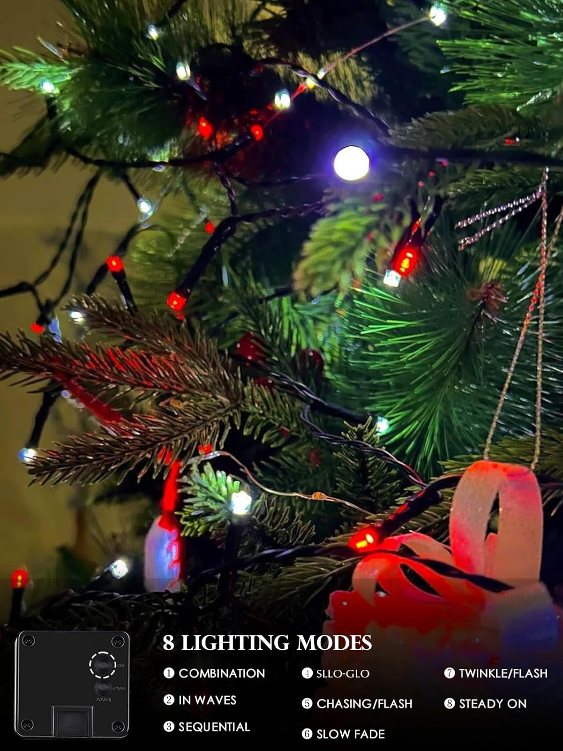 4-pack Red and White Solar Christmas Lights Outdoor Waterproof, 400LED 132FT Solar Powered LED String Lights Green Wire with 8 Modes Solar Fairy Lights for Xmas Tree Party Wedding Garden Fence Decor
