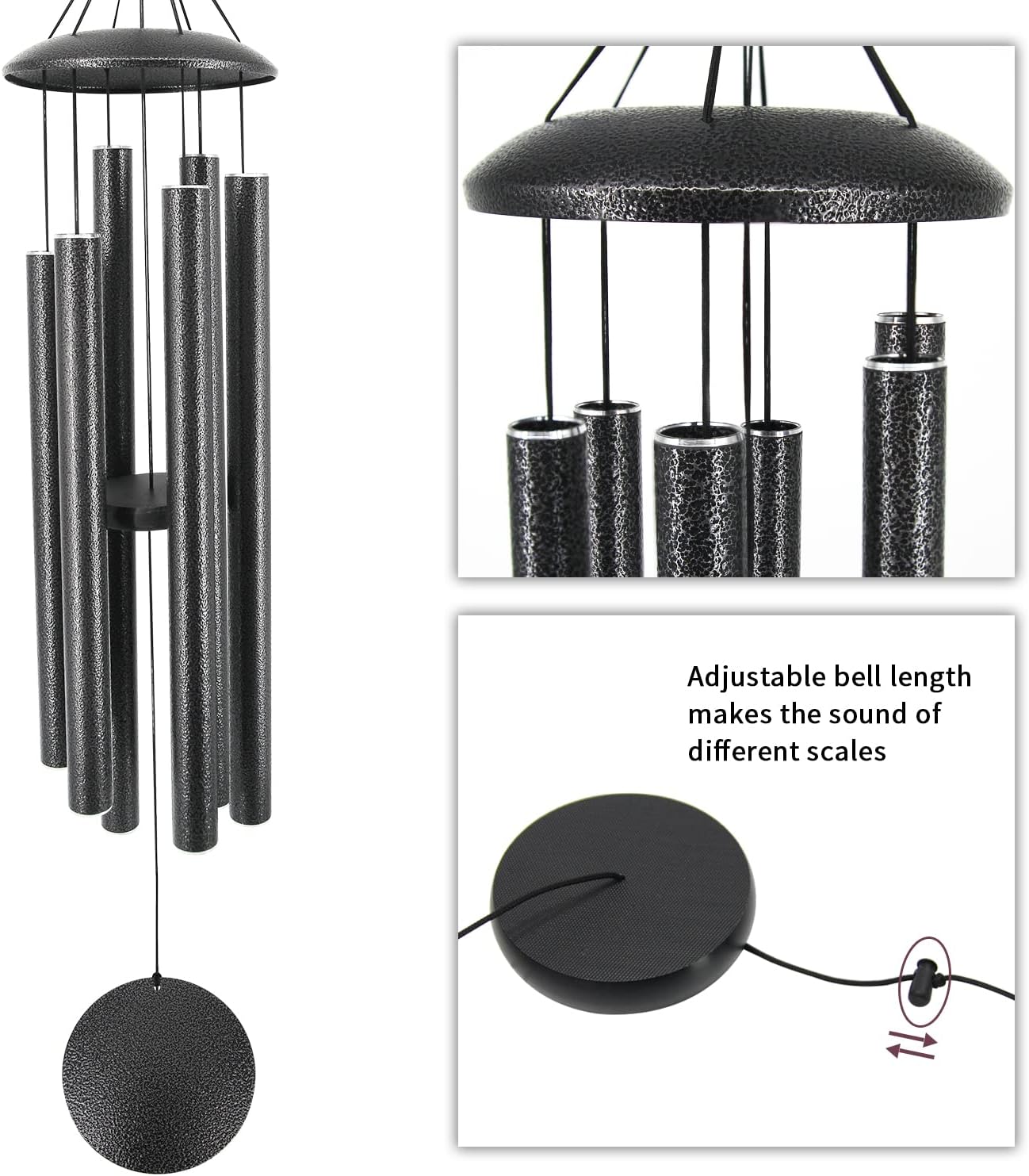ASTARIN Wind Chimes Outdoor, 45-Inch Memorial Wind Chimes with 6 Heavy Tubes, Unique Outdoor Decor, Sympathy Gifts, Black Grey