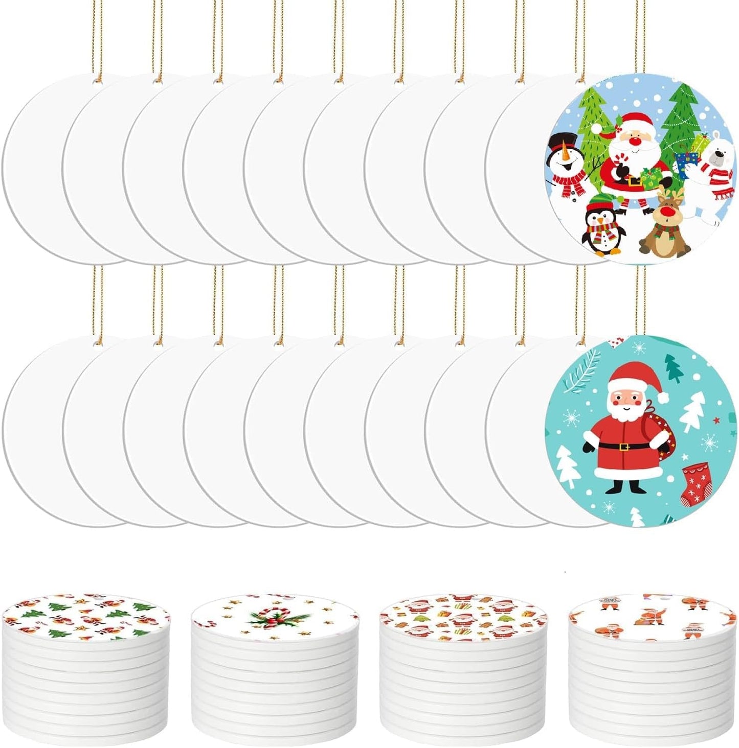 30 Pcs Sublimation Ceramic Ornaments Blank Double-Sided 3 inch Round Sublimation Ornament Blanks for Heat Press Printing Crafting DIY Personalized Christmas Home Decor