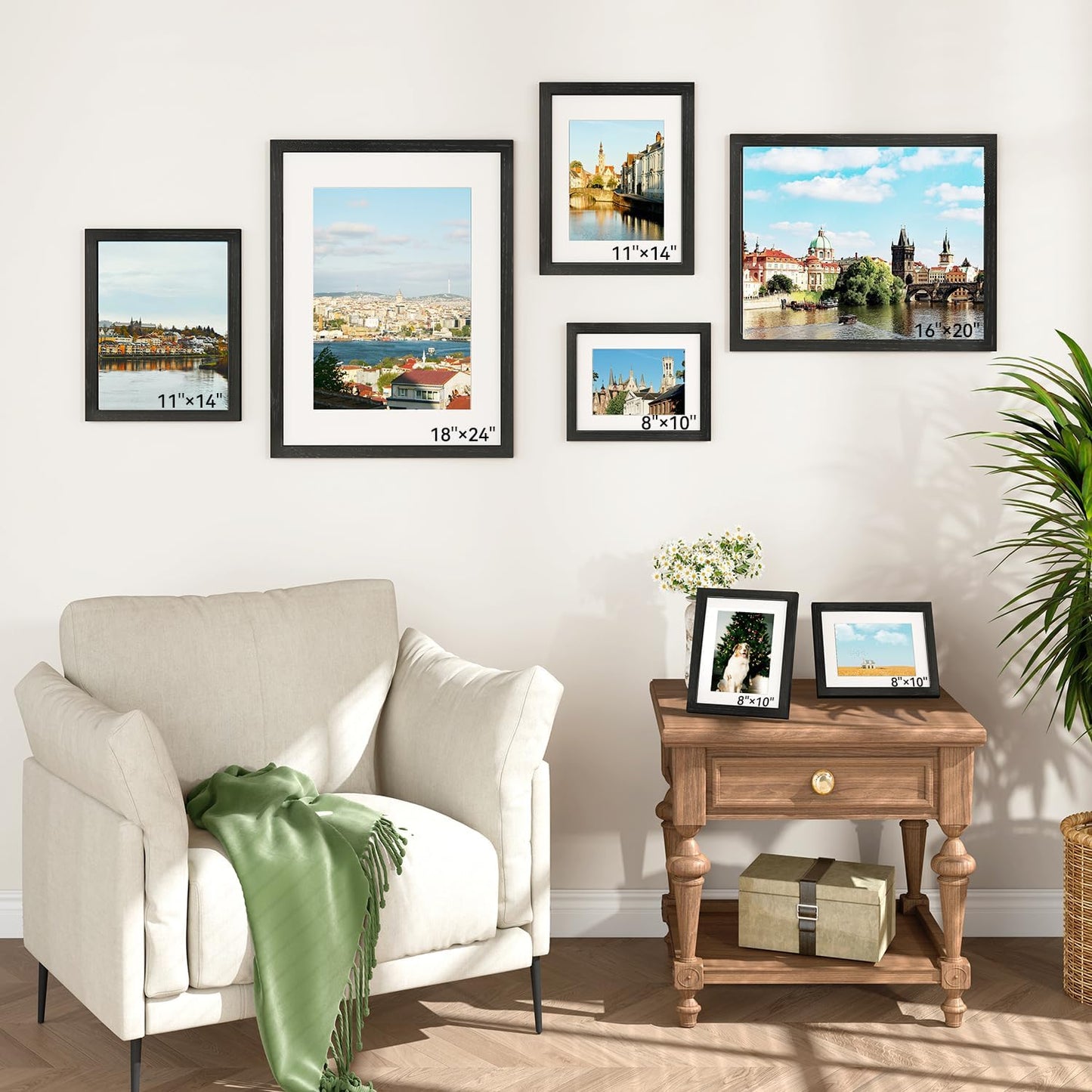 IBUYKE 8x10 Picture Frame,Set of 3,Solid Oak Wood 8x10 Photo Frame with Mat to 5x7,10x8 Picture Frames With Tempered Glass,Tabletop or Wall Mount Display,Home Decor,Black Oak 8 x 10 Frame,UWPF0810B-3