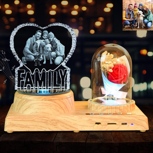 Personalized 3D Crystal Photo Gift with Family Photo, Unique and Meaningful Gift, Birthday Gift, Commemorative Gift, Decoration Sound Atmosphere Lighting, Bouquet Photo Ornament
