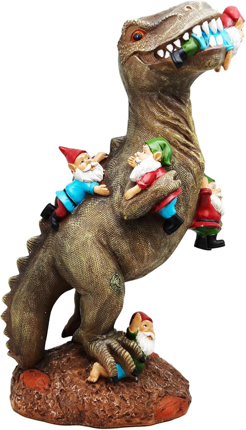 Cute 18" Porch Dinosaur Statue Tall Large Strong, T Rex Decent Gift Garden Party Décor Resin Funny Garden Gnome for Outdoor Indoor Decor, Lawn Ornaments, Patio Porch Yard Art Sculptures