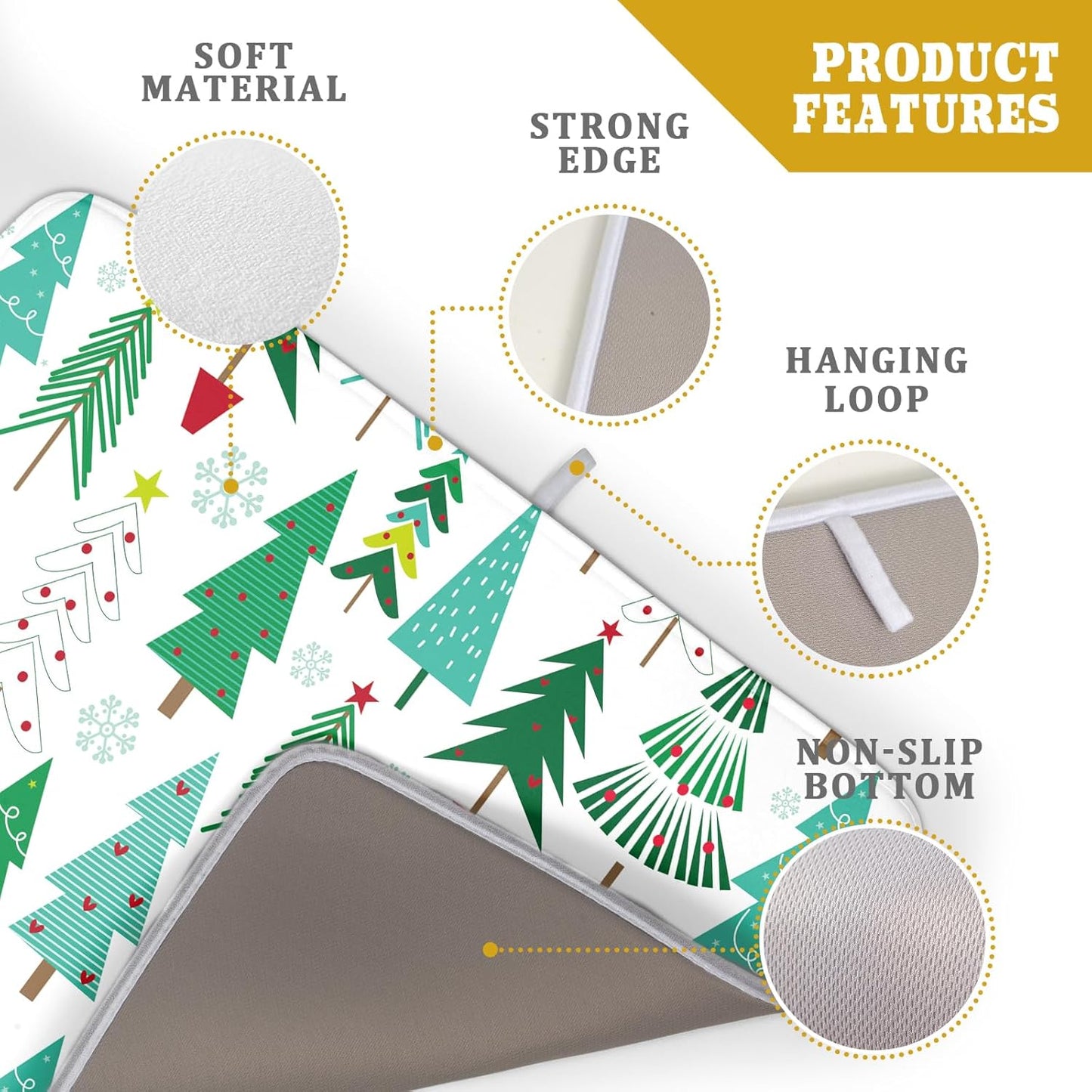 Green Trees Dish Drying Mat for Kitchen Counter Holiday Super Absorbent Reversible Microfiber Kitchen Countertop Protector Dishes Pad Large 18x24 inch