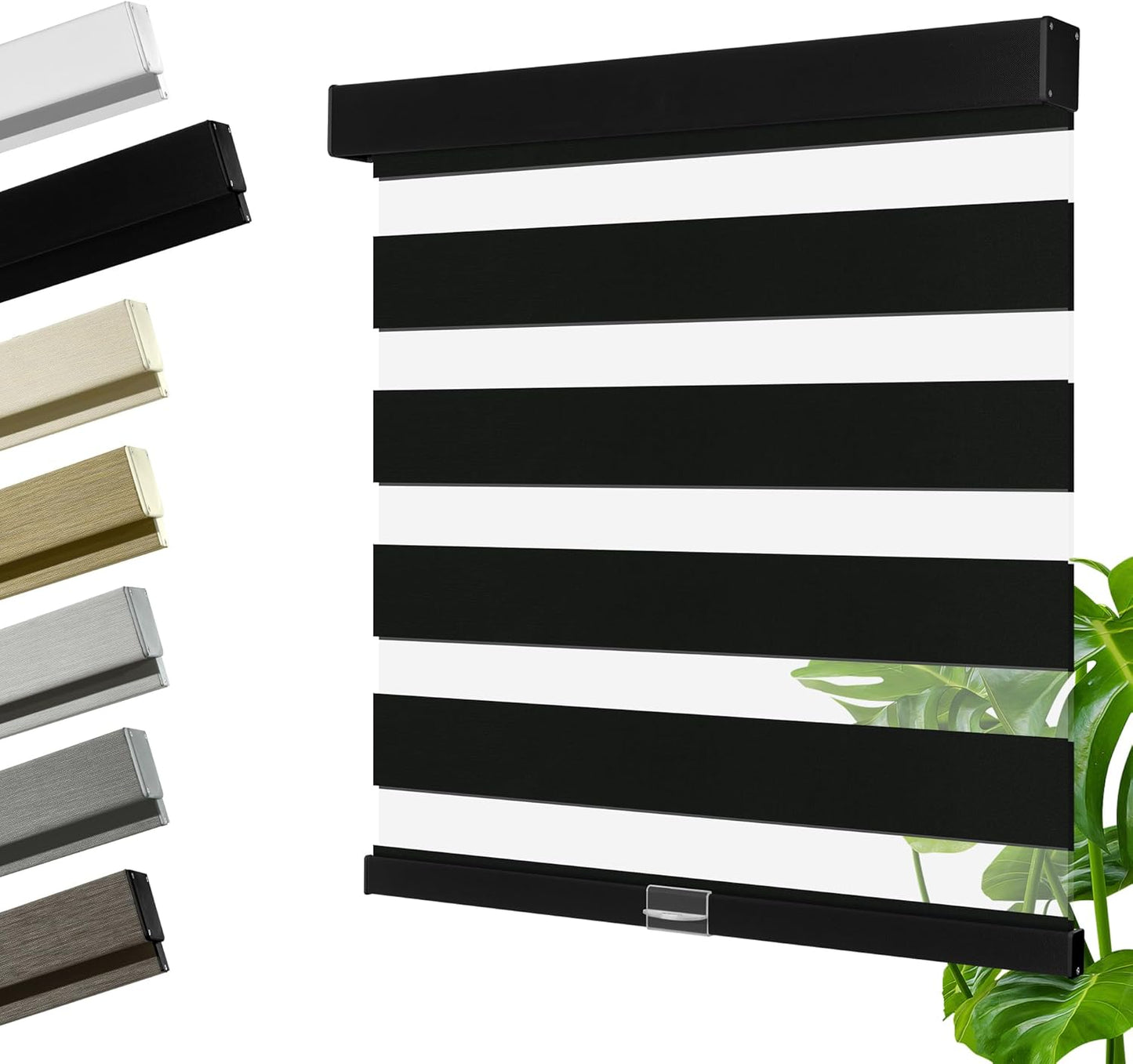 Cordless Zebra Blinds for Windows, Blackout Interior Blinds,Easy to Install,UV Protection,for Offices and Home,Custom Roller Shades, Solid Black, 14" W x 36" H