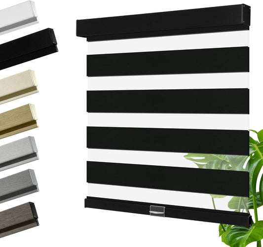 Cordless Zebra Blinds for Windows, Blackout Interior Blinds,Easy to Install,UV Protection,for Offices and Home,Custom Roller Shades, Solid Black, 80" W x 72" H
