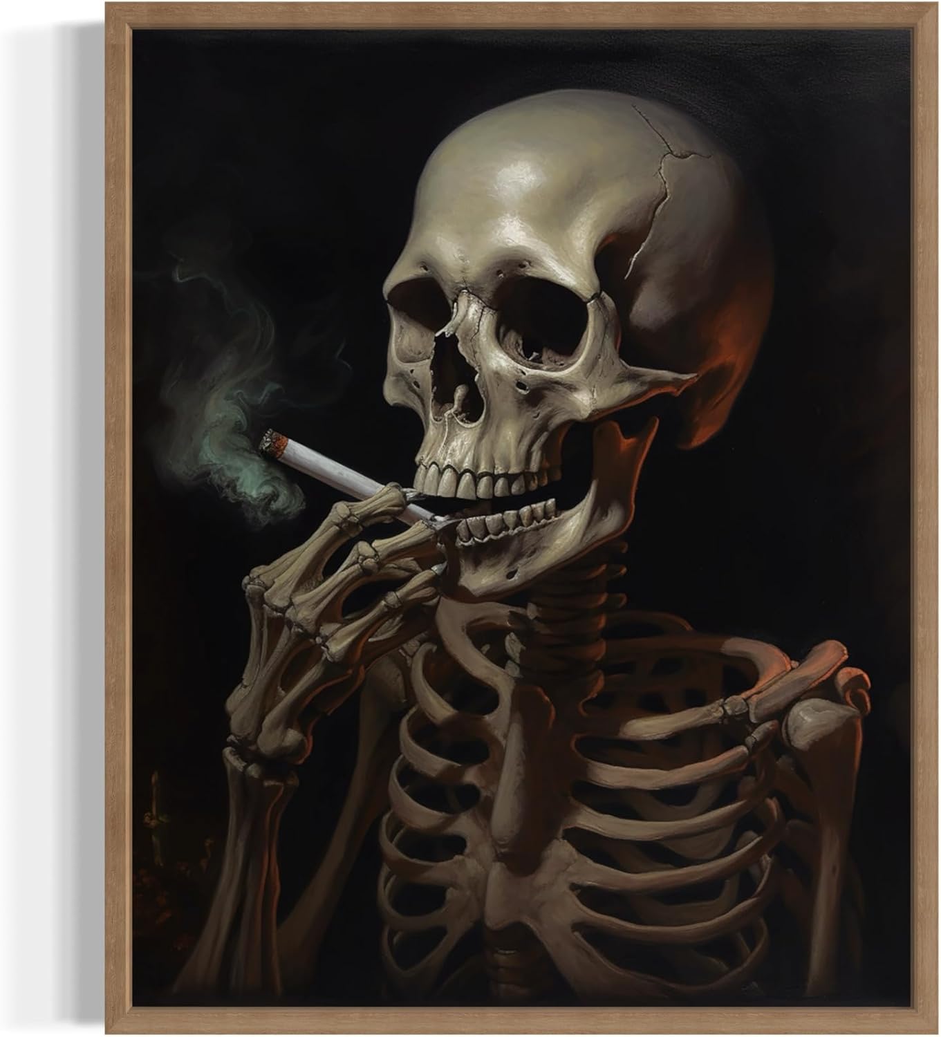 Skull Smoking Ciggarettes Poster Art Print, Halloween Scary Vintage Wall Art Academia Spooky Painting Decoration for Horror Prints, Gothic Posters Bedroom Decor 89 (Skull Smoking Ciggarettes, 11 x 14 inches, Wood Frame)