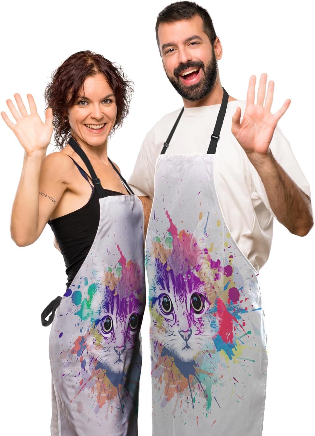 Housewife Apron for Women Abstract Colorful Cat Fun Aprons for Men for Kitchen Cooking Restaurant BBQ Painting Crafting Gardening 27” (W) x 31” (H), Waterproof Apron