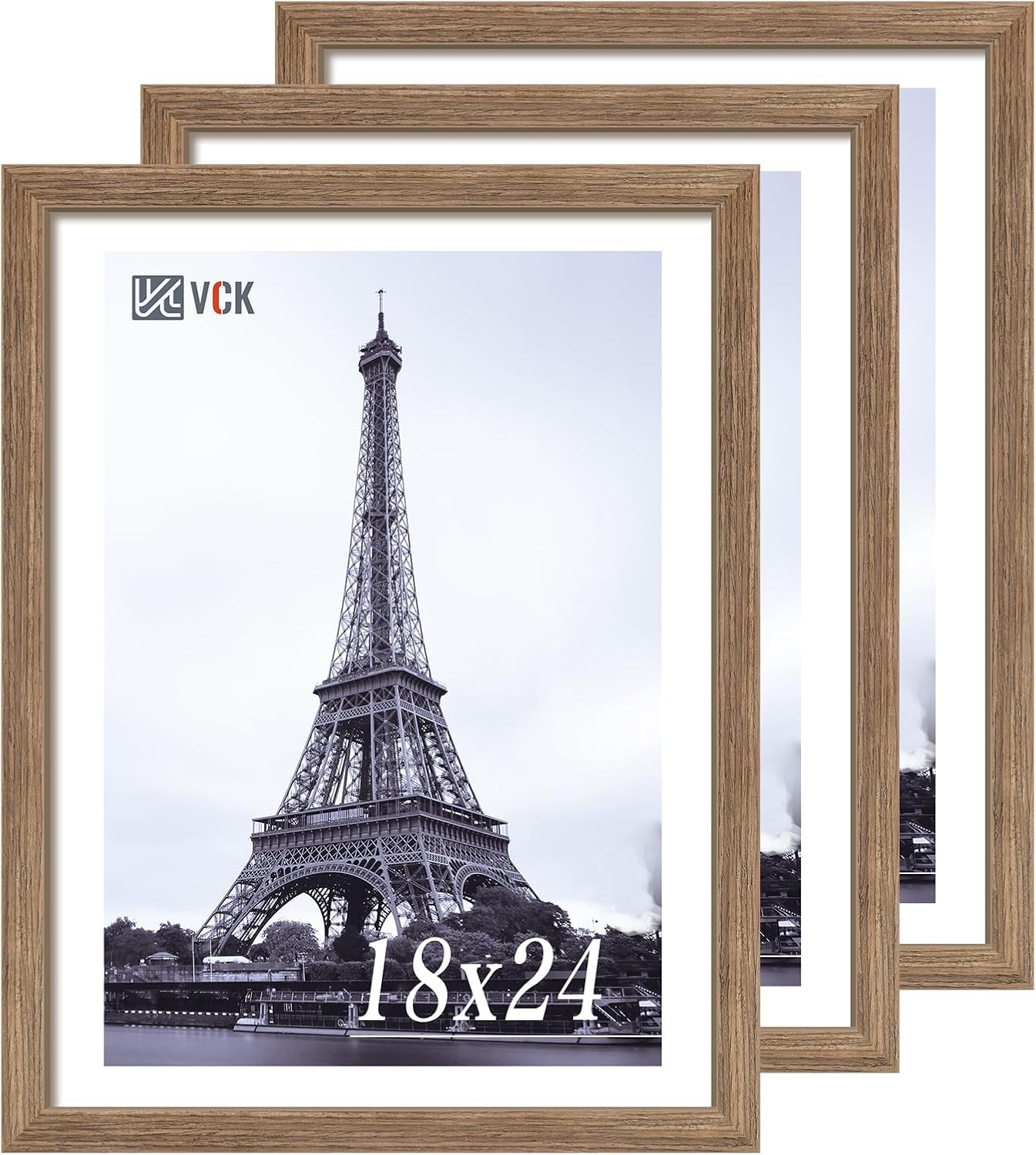 VCK 18x24 Poster Frame 3 Pack, Brown Walnut Wood Picture Frame, Exclusive Wood Grain, Wall Mounting Hanging