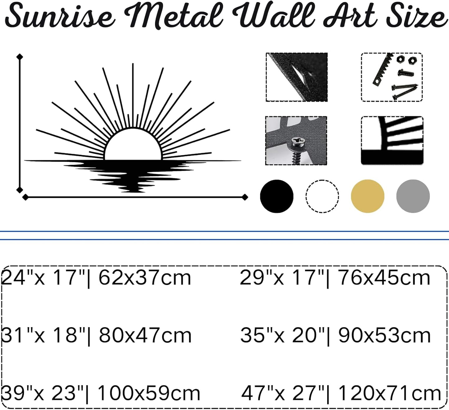 Sunrise Metal Wall Art, Metal Sun Wall Decor, Metal Sun Outdoor Decor, Large Metal Sun Wall Art, Sun Wall Art, Boho Sun Wall Art, Sunshine Metal Sign, Living Room Bedroom Wall Hangings (Black, 53"x 31"| 135x80cm)