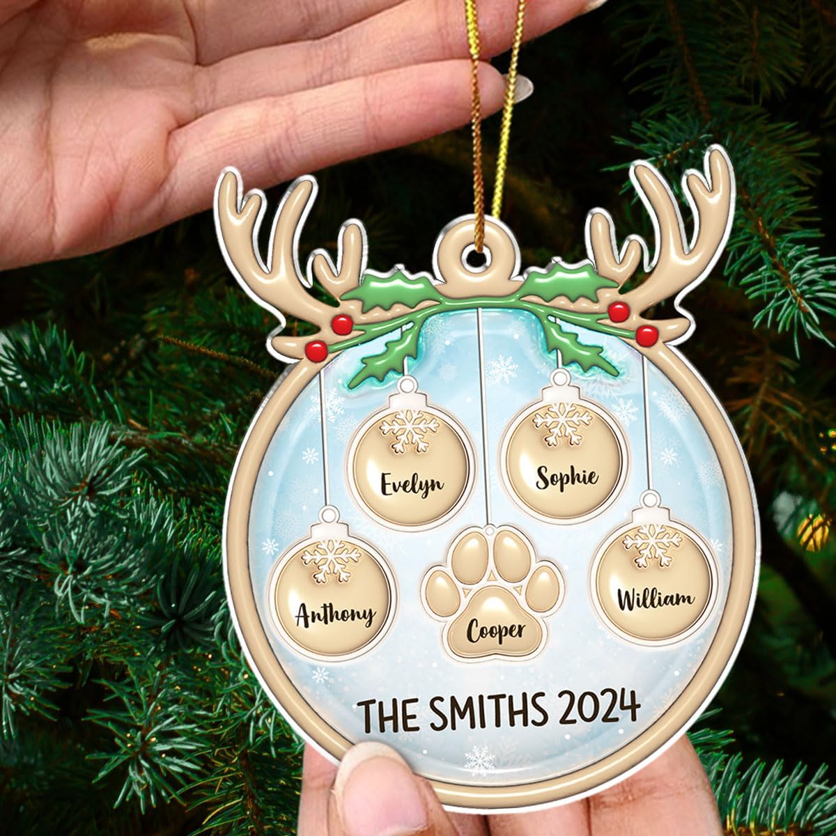 Family Charm Personalized 3D Inflated Effect Acrylic Ornament, Custom up to 10 Names, Ideal for Family, Friends, and Loved Ones