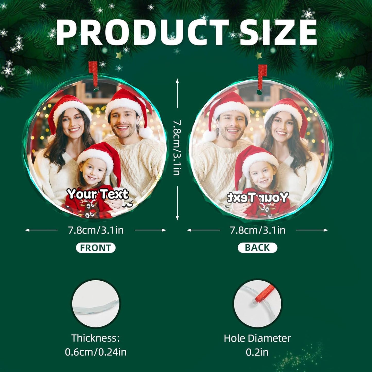 Personalized Christmas Ornaments 2025 Glass Custom Ornament Xmas Photo Ornament Customized Gifts Round