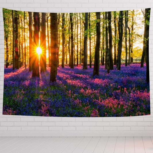 Nature And Landscape Tapestry For Bedroom Sun Evening Sun Bluebell Wood Tapestries Wall Hanging For Living Room Dorm Office 60×50 In