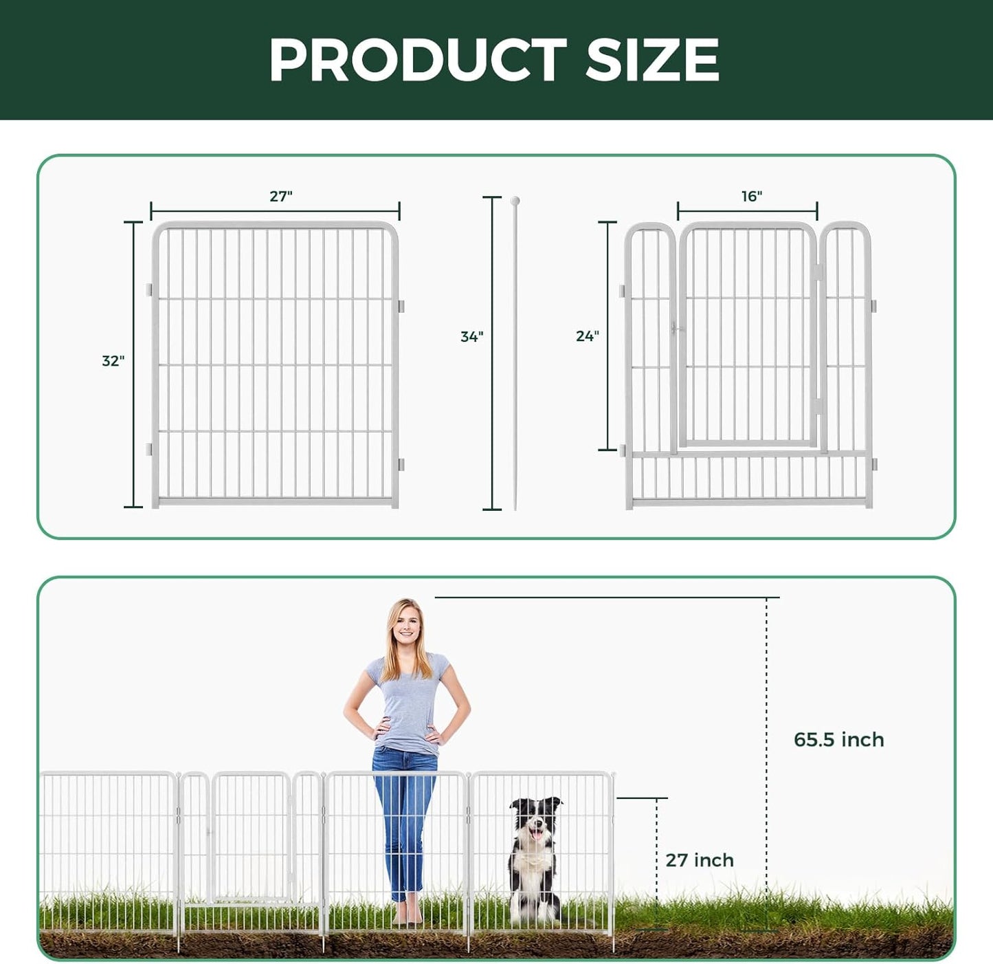 FXW Decorative Garden Fence for Yard, 32in(H) x 54ft(L) 24 Panels Heavy Duty No Dig Metal Fencing with Gate, Tall Animal Border Barrier for Dogs, White│Patented