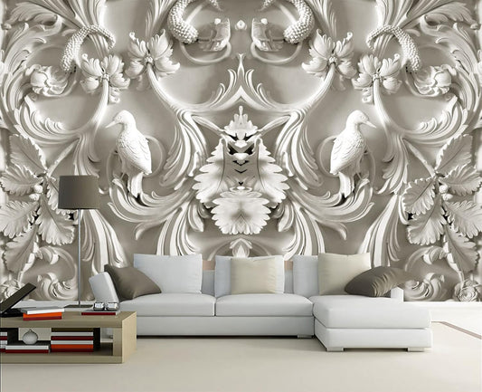 White Gypsum Art Wall Mural Wallpaper for Bedroom 103" x 69"