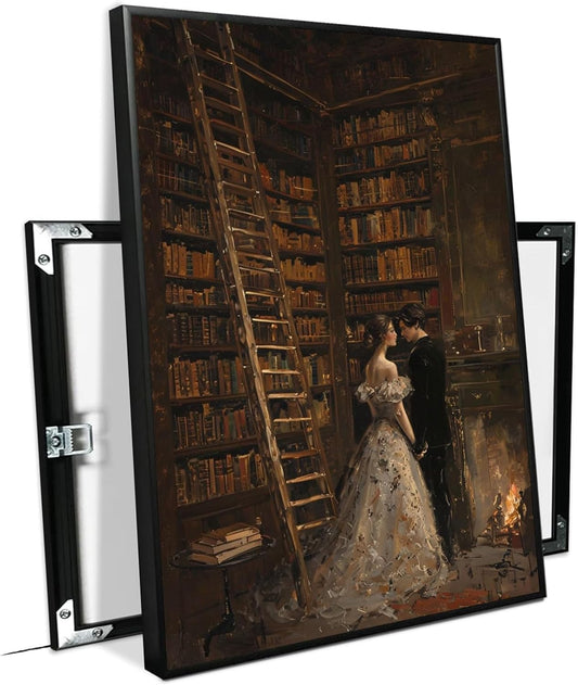 JFHCQJPK Gothic retro library scene decoration melancholy calm art college style wall aesthetic antique style home decoration suitable for bedroom living room16x24in Metal blackFramed