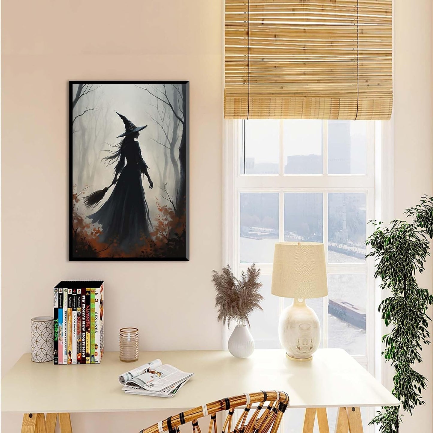 JFHCQJPK Vintage forest witch silhouette poster Halloween mural poster decoration mural art magic suitable for home living room bedroom20x30in Metal blackFramed