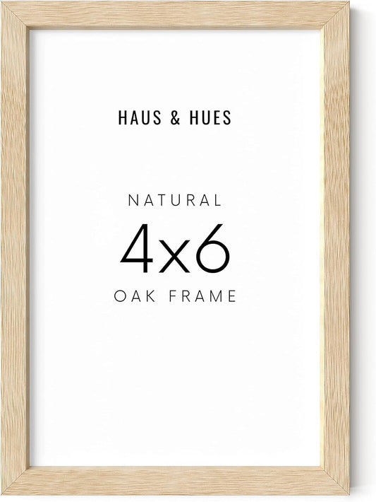 HAUS AND HUES Solid Oak 4x6 Picture Frame for Wall or Tabletop - Natural Wood Frame 4x6, Beige Photo Frame 4x6 for Walls, 4x6 Wood Picture Frame, 4 by 6 Picture Frame, 4x6 Frames for Pictures