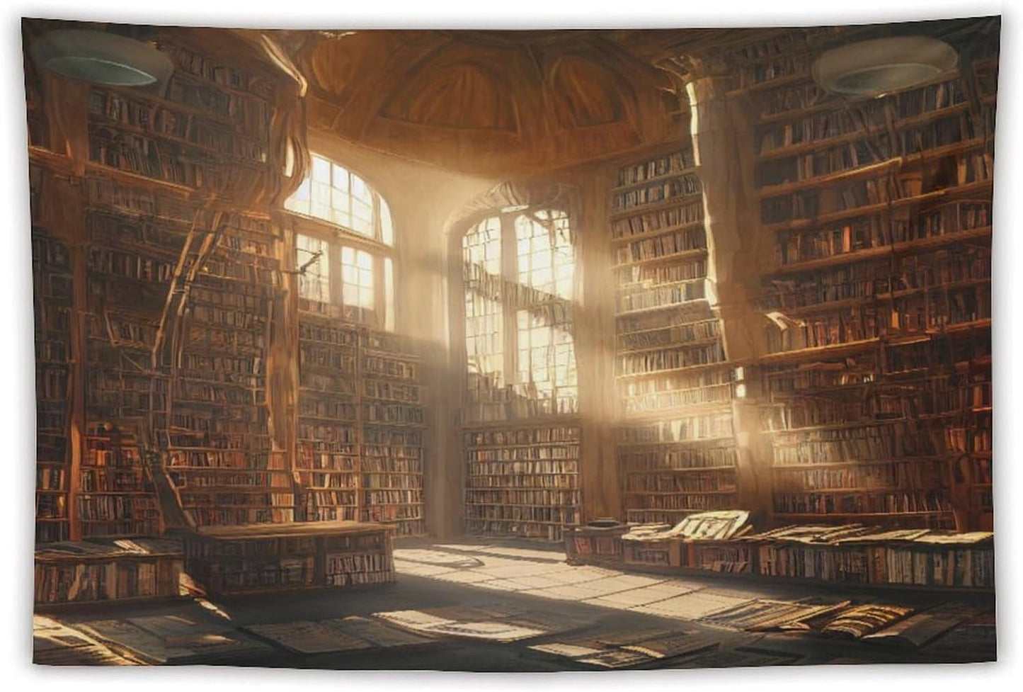 Kurtect Retro Bookshelf Tapestry,Medieval Mid Century Library Building Pattern Print Tapestries for Party Beach Picnic Blankets Tablecloths Living Room Wall Deocr, 60x90 in