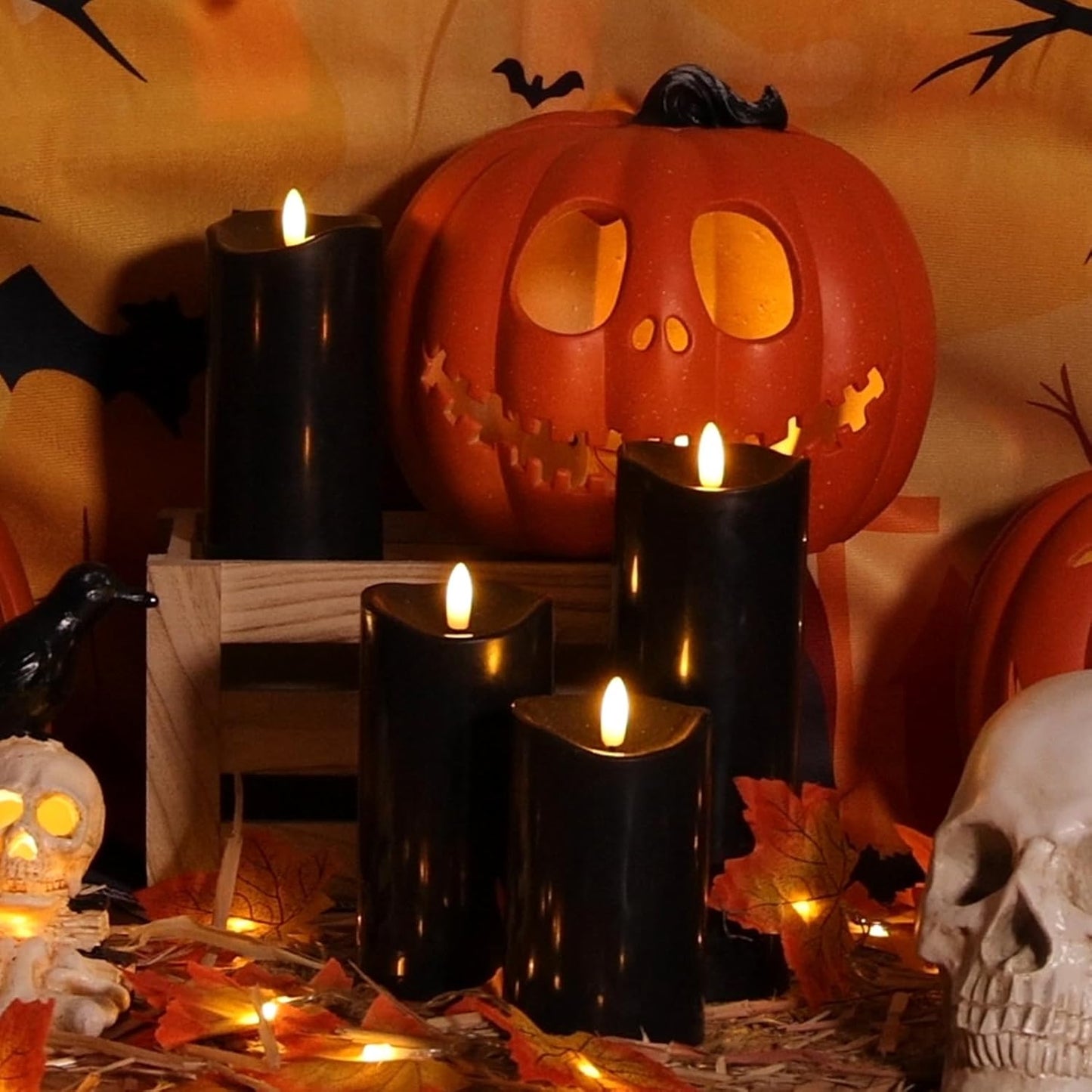 Outdoor Flameless Candles with Remote Timer - Waterproof Realistic Flickering LED Pillar Electric Battery Operated Fake Candle for Home Halloween Christmas Party Decor - 3 Pack Black (D3”H4”6”8”)