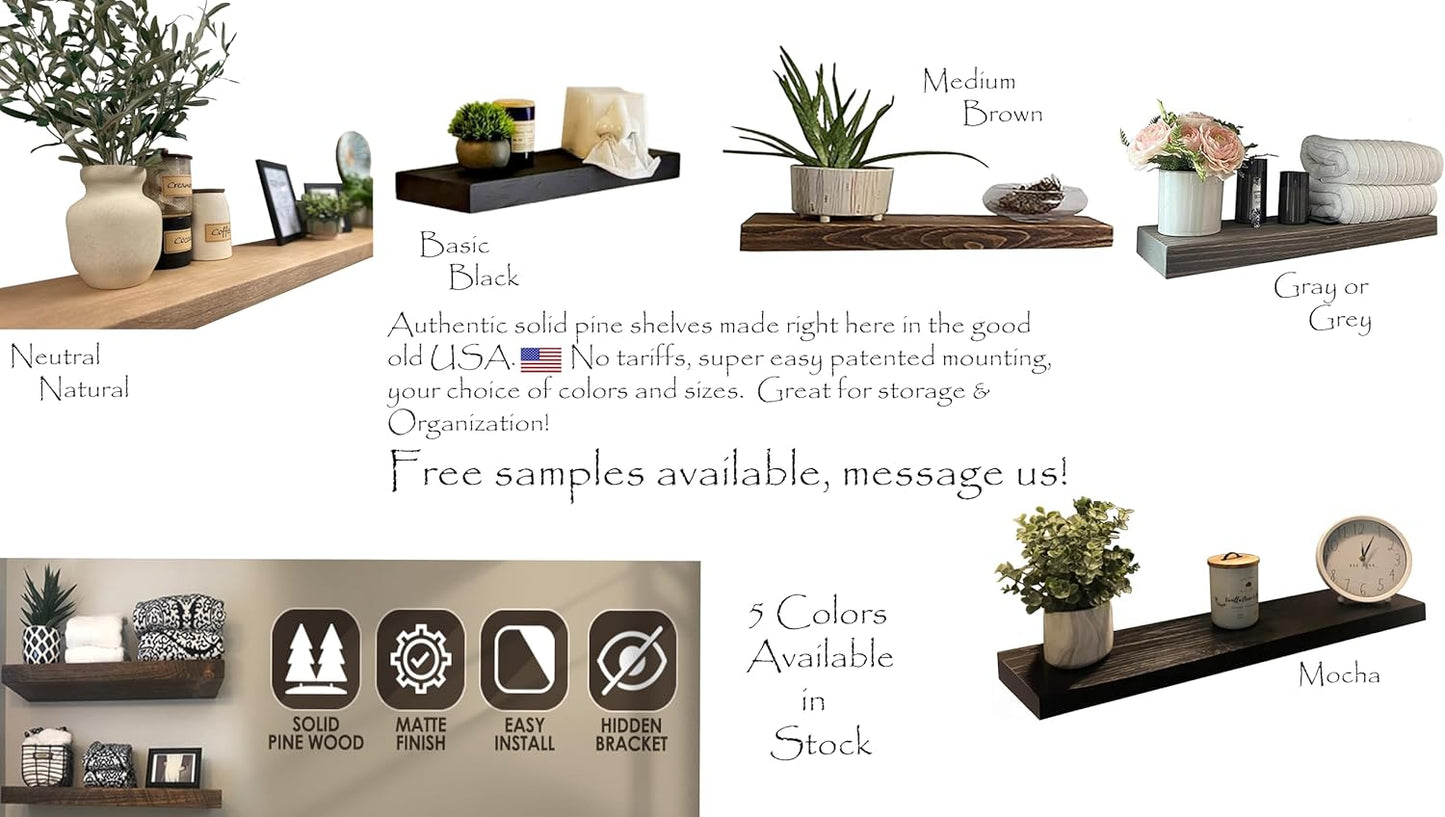 Joel's Antiques 48 Inch Wooden Floating Shelves for Wall - 48x8x2 in - Made of Natural Wood - Long Heavy Duty Rustic Wall Shelves for Bedroom - Perfect for Living Room, Kitchen - Mocha