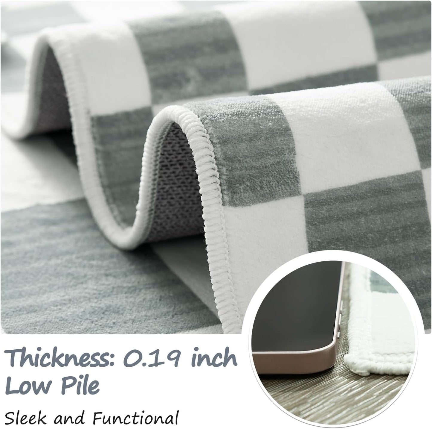 jinchan Runner Rug 2x6 Hallway Washable Modern Checkered Geometric Lattice Kids Bedroom Rug Indoor Floor Cover Non Slip Soft Carpet for Nursery Room Kitchen Laundry Room Home Grey