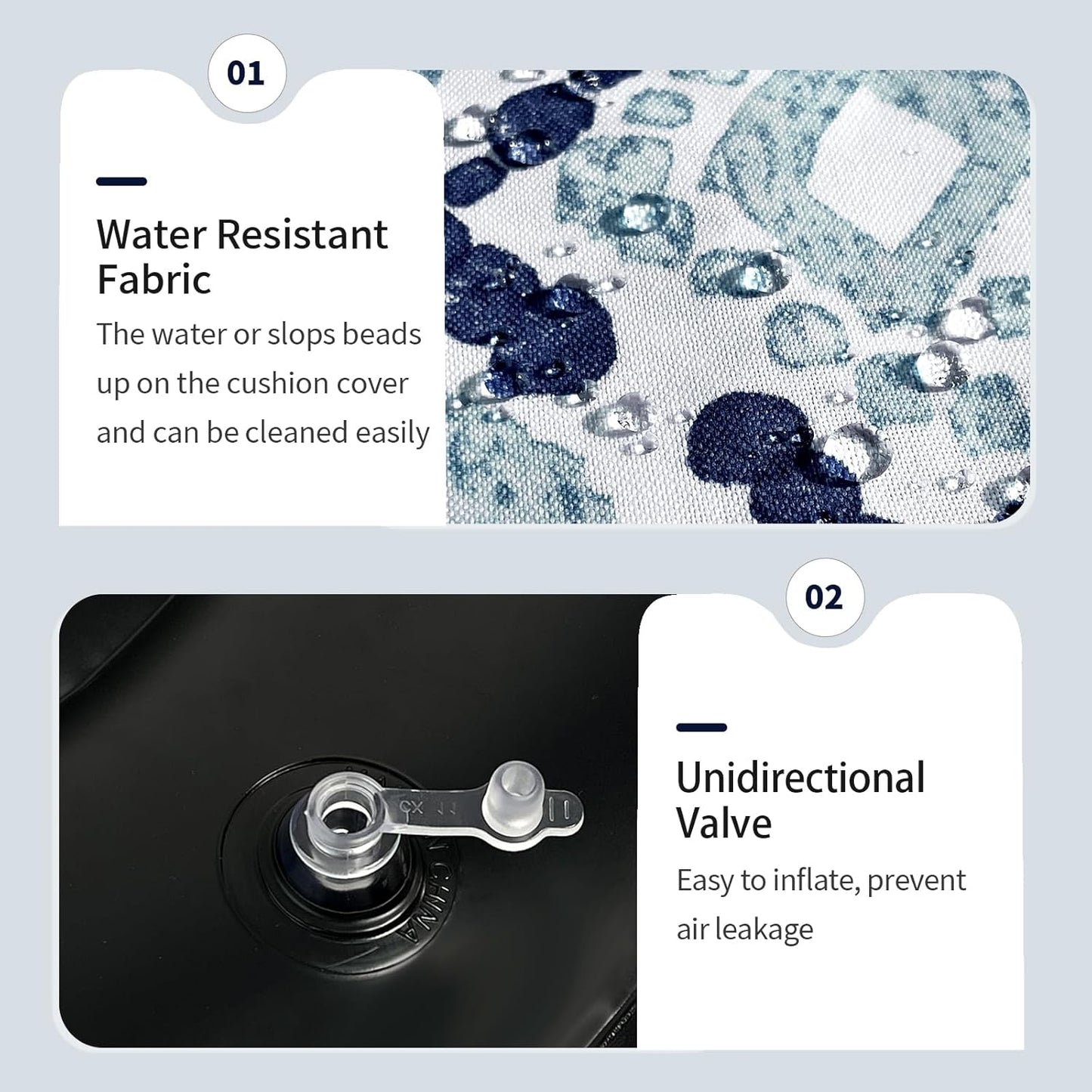 Inflatable Ottoman Stool D21 xH9 for Outdoor/Indoor Use, Water Repellent Patio Foot Rest with Portable Handle,Round Pouf Ottoman Suitable for Garden,Deck and Camping - Boho Geometry Blue