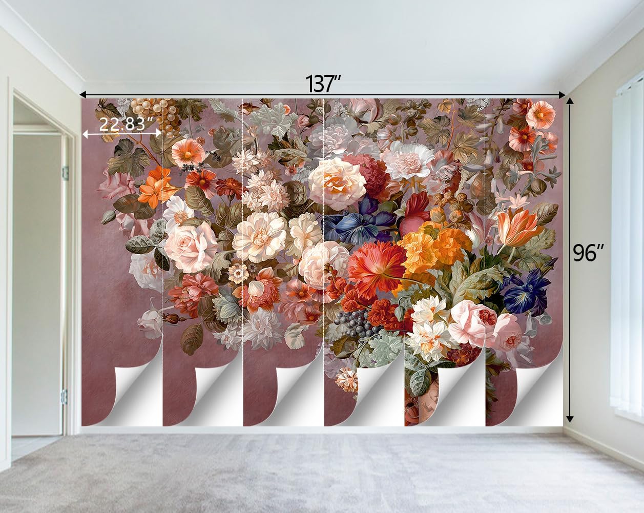 Colorful Floral Leaf Bathroom wallpeper Living Room Bedroom Pink Flower Wall Mural - 137"x96" (Not Peel and Stick)