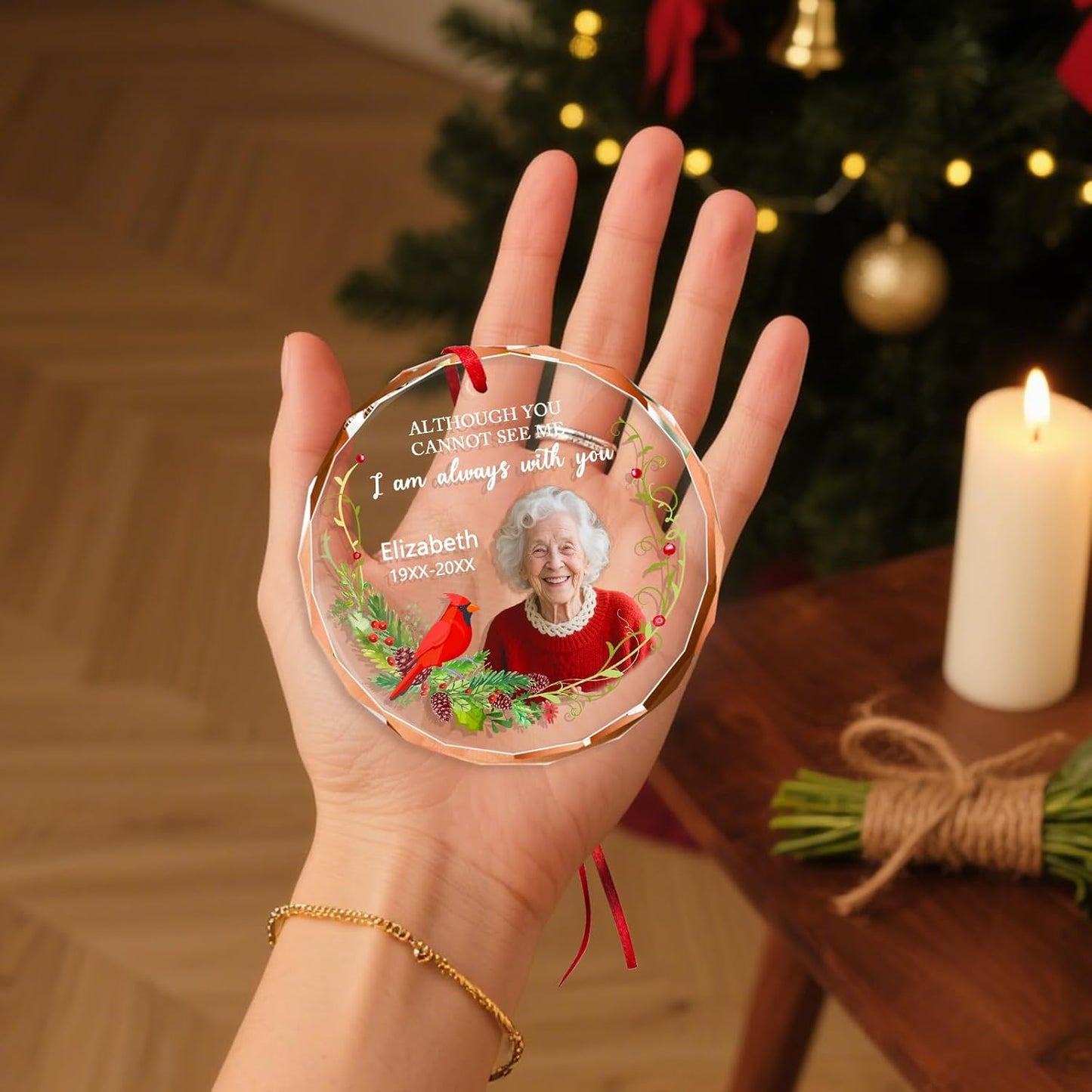 Personalized Christmas Ornament with Photo - Custom in Loving Memory Picture Ornaments, Customized Memorial Hanging Ornament, Sympathy Keepsake Gift for Loss of Loved One