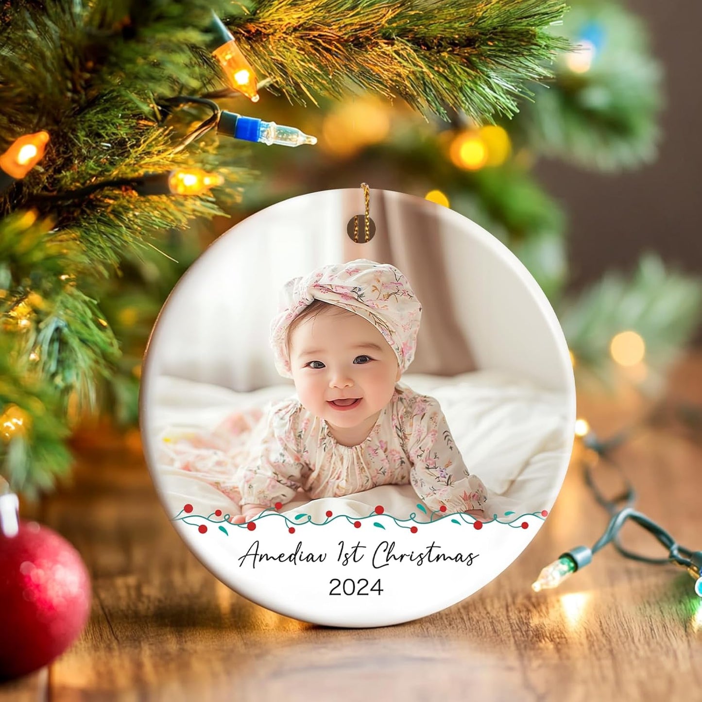 Personalized Photo Christmas Ornaments 2025 - Custom Baby First Christmas Ornament 2025, Customized Name Xmas Ornament for Baby, Newborn, Grand Kids, Christmas Tree Decorations