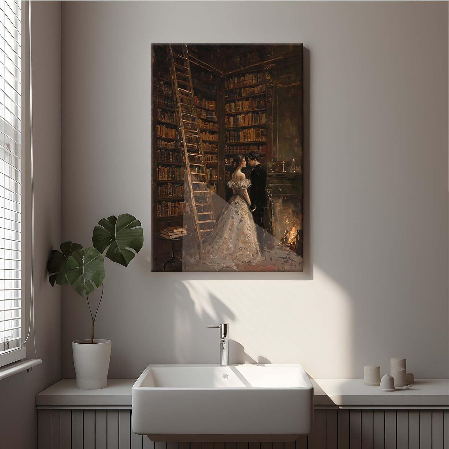 Gothic retro library scene decoration melancholy calm art college style wall aesthetic antique style home decoration suitable for bedroom living room8x12in Wood Framed