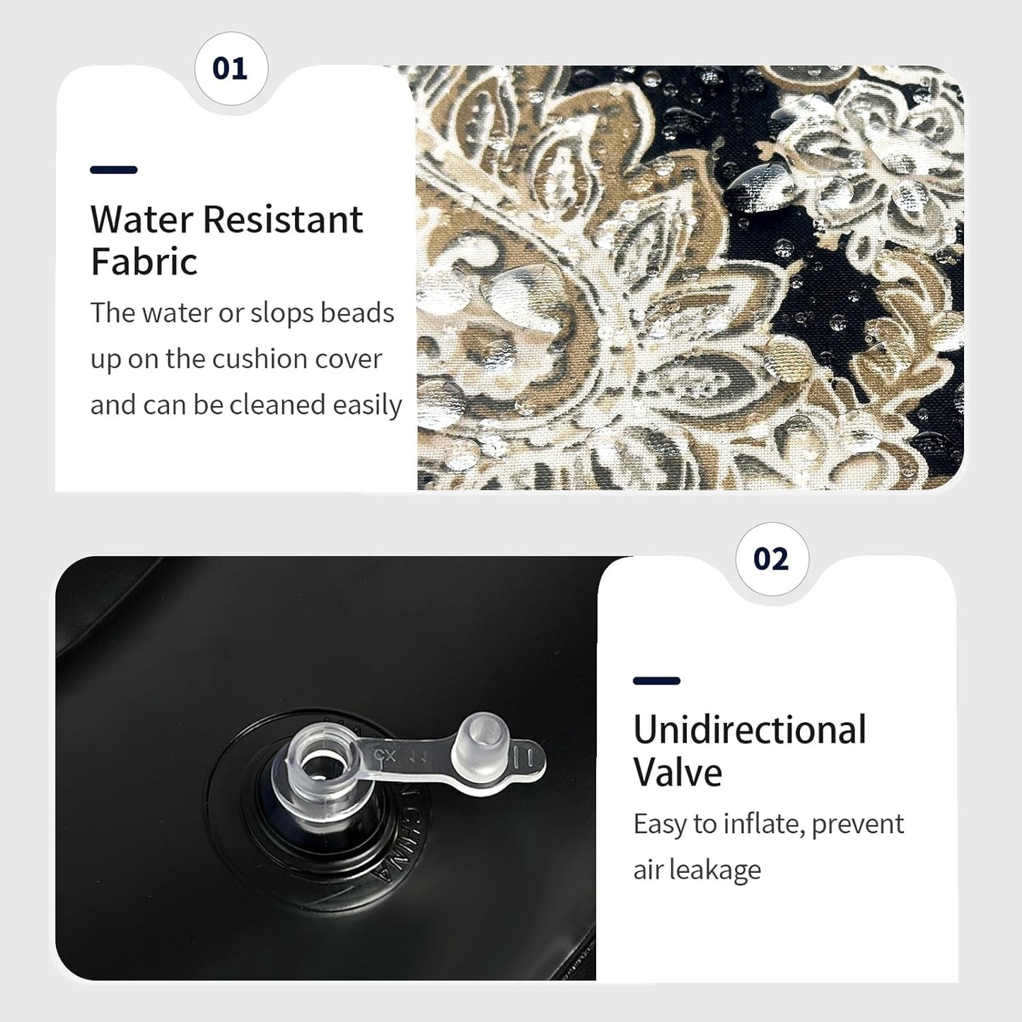 Inflatable Ottoman Stool D21 xH9 for Outdoor/Indoor Use, Water Repellent Patio Foot Rest Stool with Portable Handle,Round Pouf Ottoman Suitable for Garden,Deck and Camping - Paisley Black