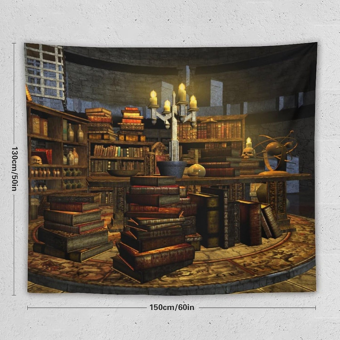 Kurtect Library Tapestry,Vintage Medieval Bookshelf Wooden Bookcase Antique Magic Art Tapestries for Party Beach Picnic Blankets Tablecloths Living Room Wall Deocr, 50x60 in