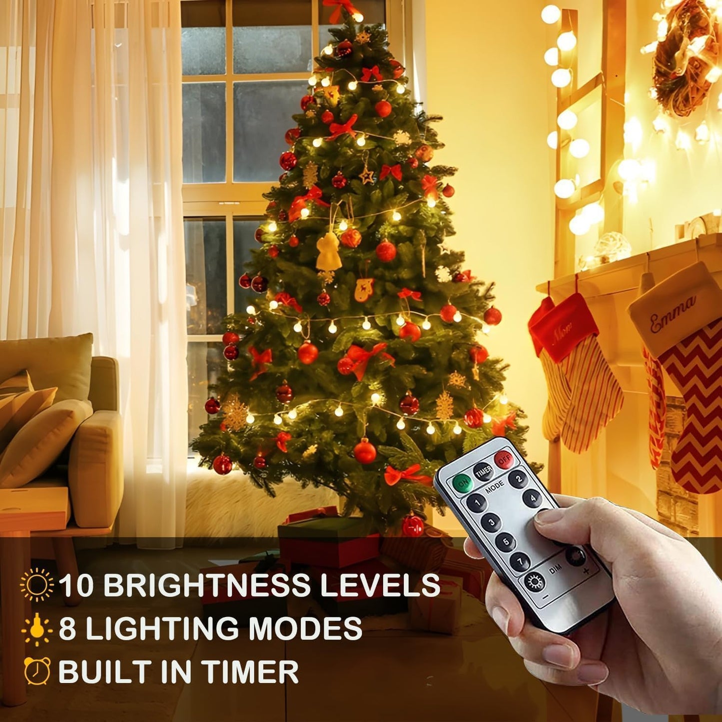 Globe String Lights 65.6 Ft. 120LEDs 8 Modes with Remote,USB Fairy Lights Plug in,Waterproof LED String Lights for Indoor Outdoor Bedroom Party Wedding Garden Christmas Tree Decor,Warm White