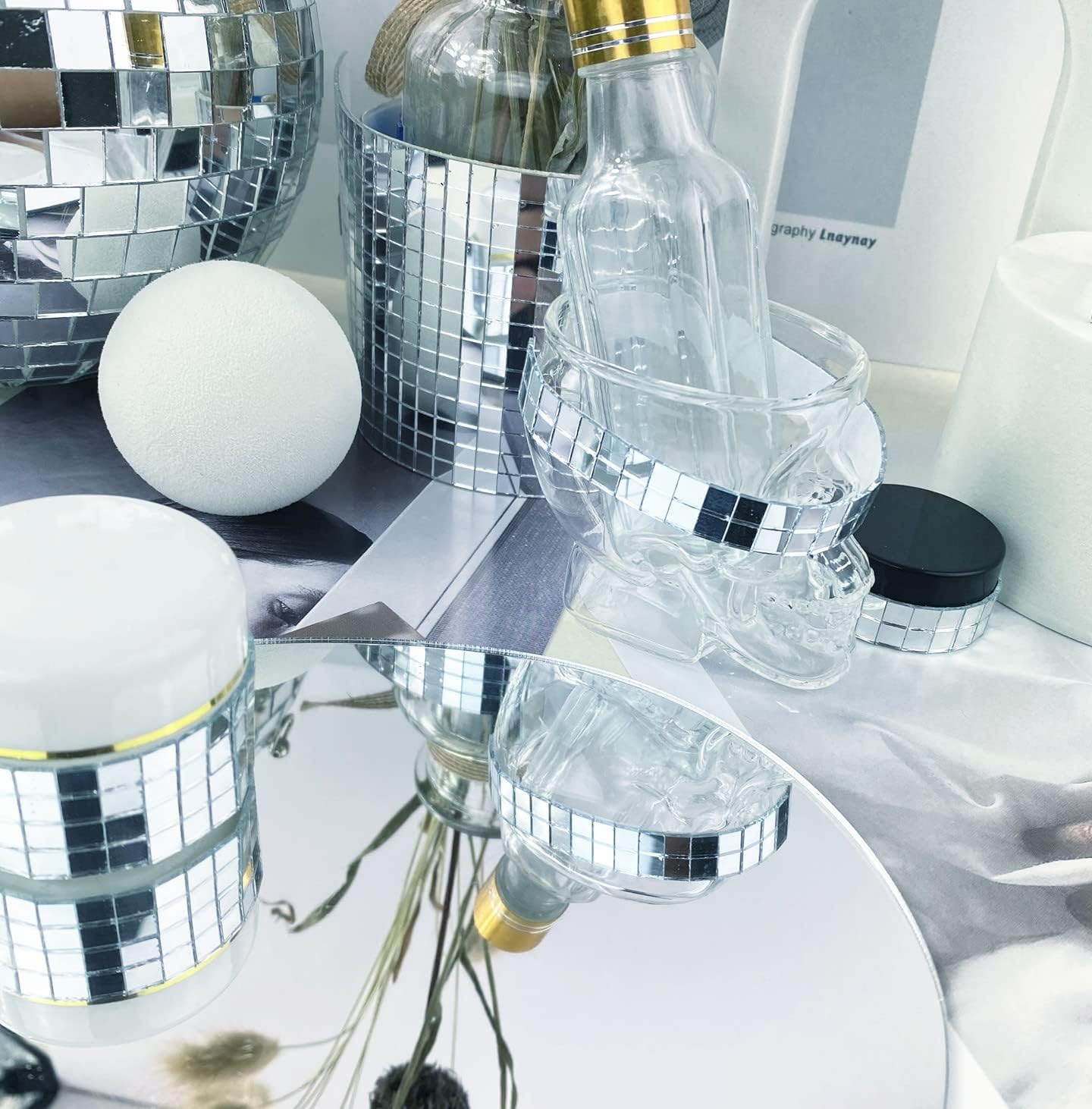 REDODECO Real Glass Silver Mirrors Mosaic Tiles Sticker for Craft Square Glass Tiles Self Adhesive,5mm by 5mm (Silver, 2400PCS)