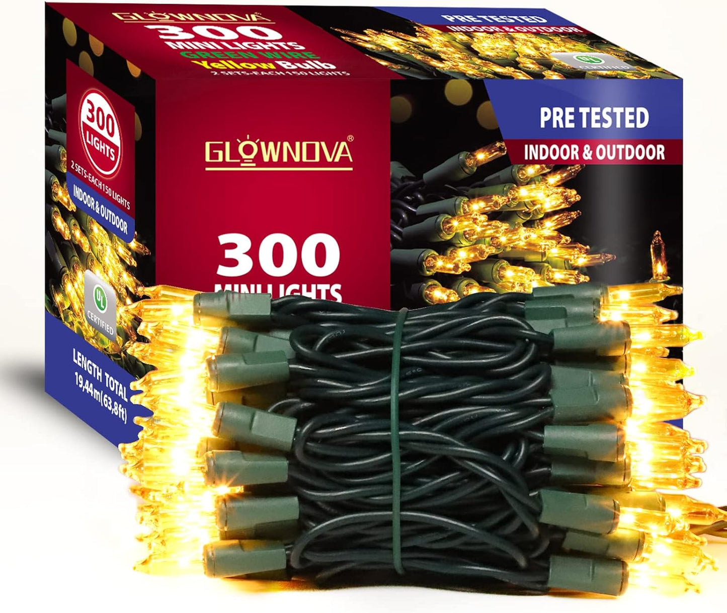 Green Wire,Yellow Incandescent Bulb 300 Mini String Lights for Indoor Christmas Tree Garland Birthday Wedding Party Festival Decoration