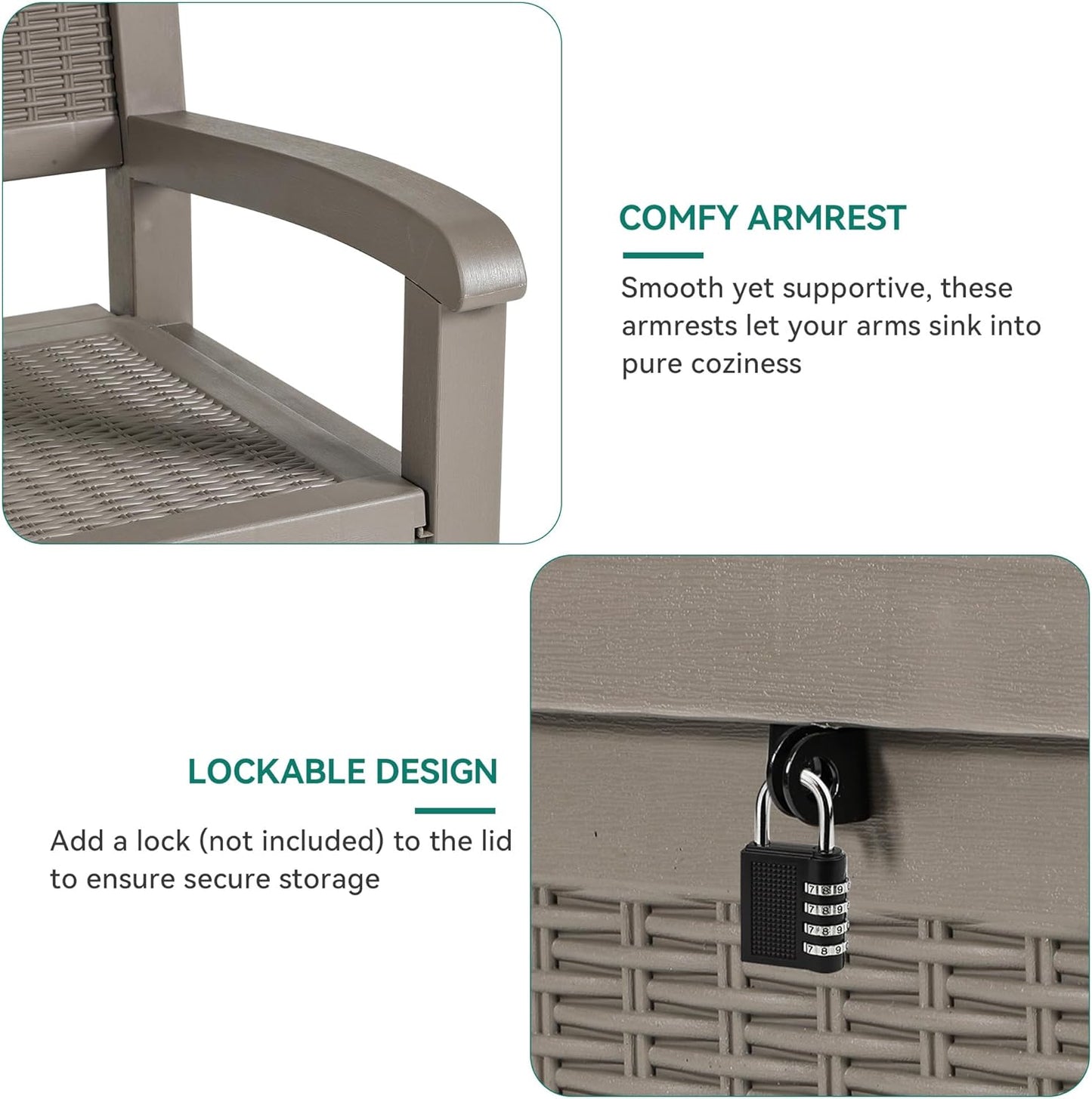 YITAHOME 70 Gallon Deck Bench with Storage, Outdoor Storage Box Bench with Armrests for Patio Garden Pool Porch, Waterproof&Lockable, Light Brown