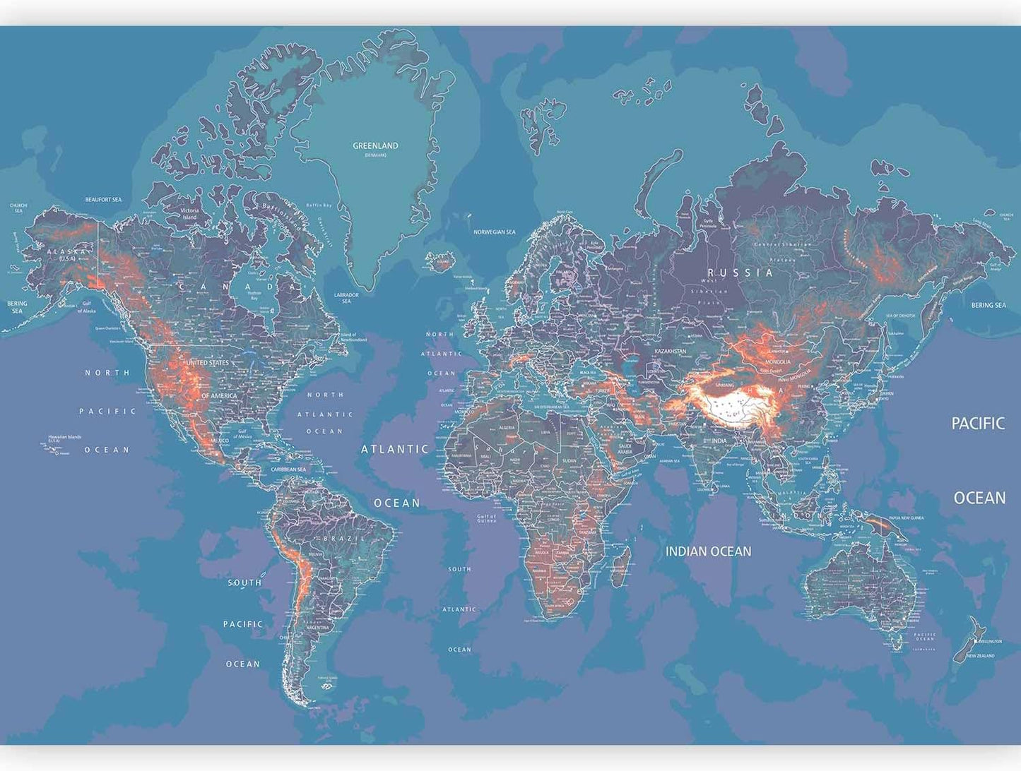 artgeist Premium Wall Mural World Map 177x124 in - XXL Non-Woven Wallpaper Fleece Wall Decor Photo Print Picture Image Design Home Map of The World k-A-0061-a-d