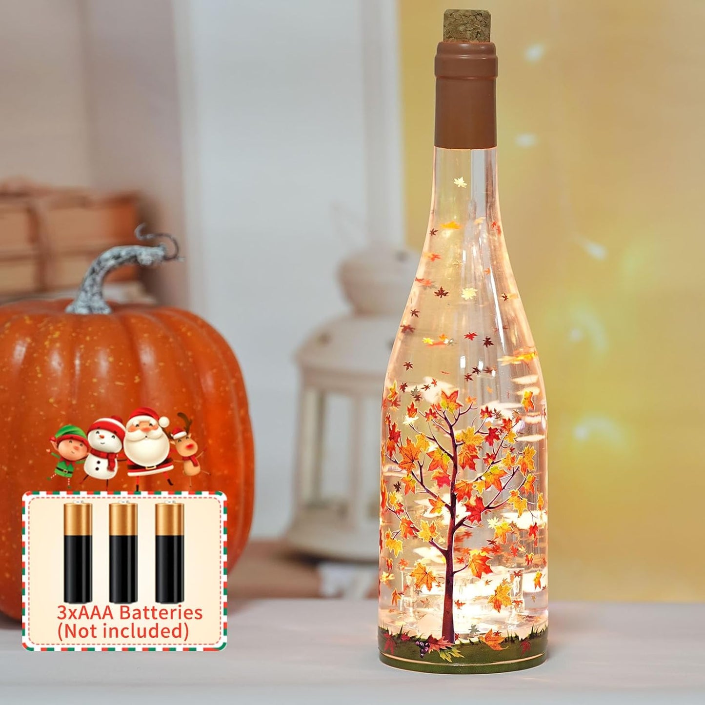 Fall Decorations for Home Maple Glitter Snow Globe Lantern with 6H Timer, Battery Operated Autumn Thanksgiving Gift