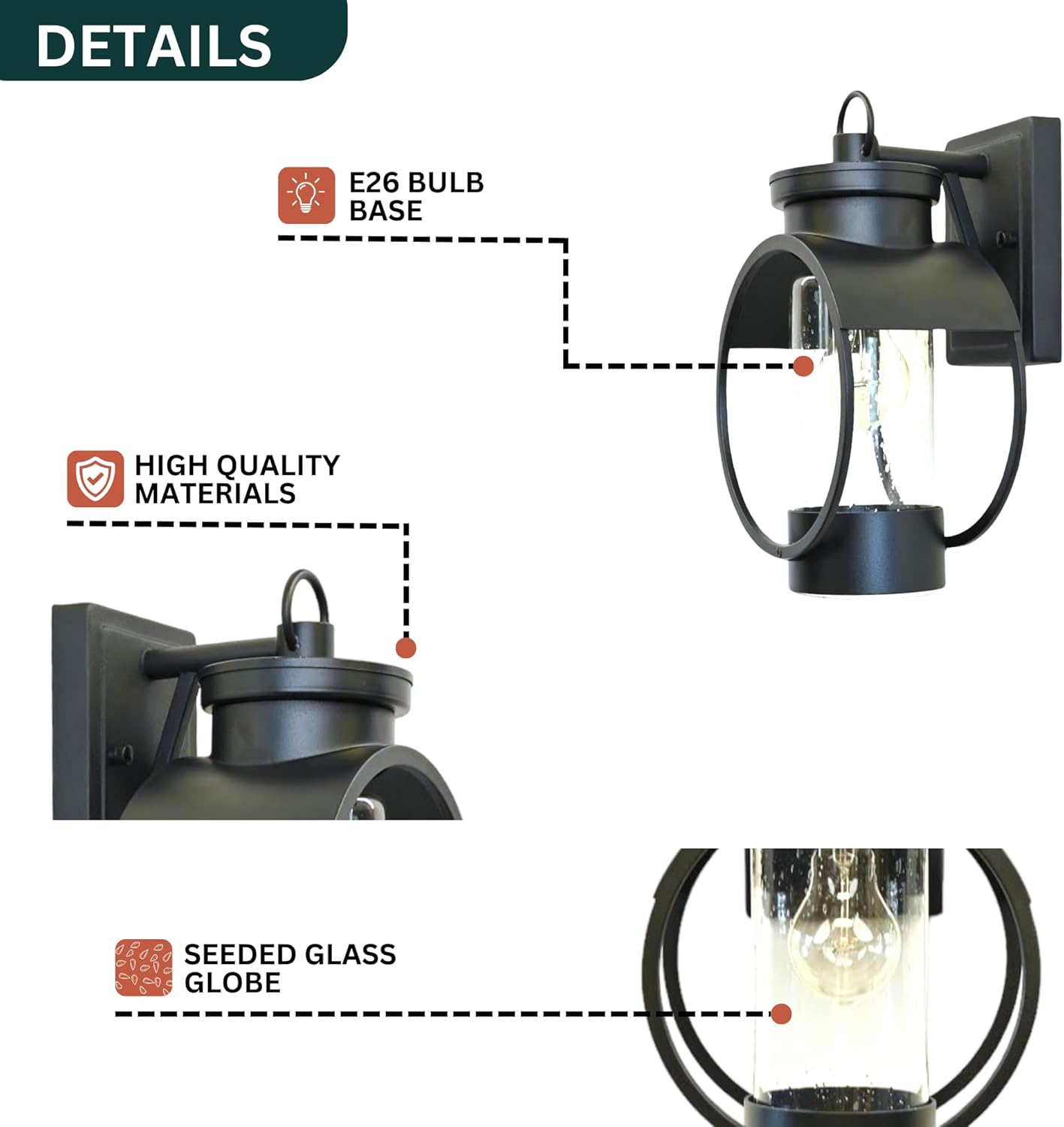 Muskoka Lifestyle Products Black Outdoor Weatherproof Wall Sconce Light Fixture, Rustic Porch Light, Entryway Light, Outdoor Wall Sconce Lantern